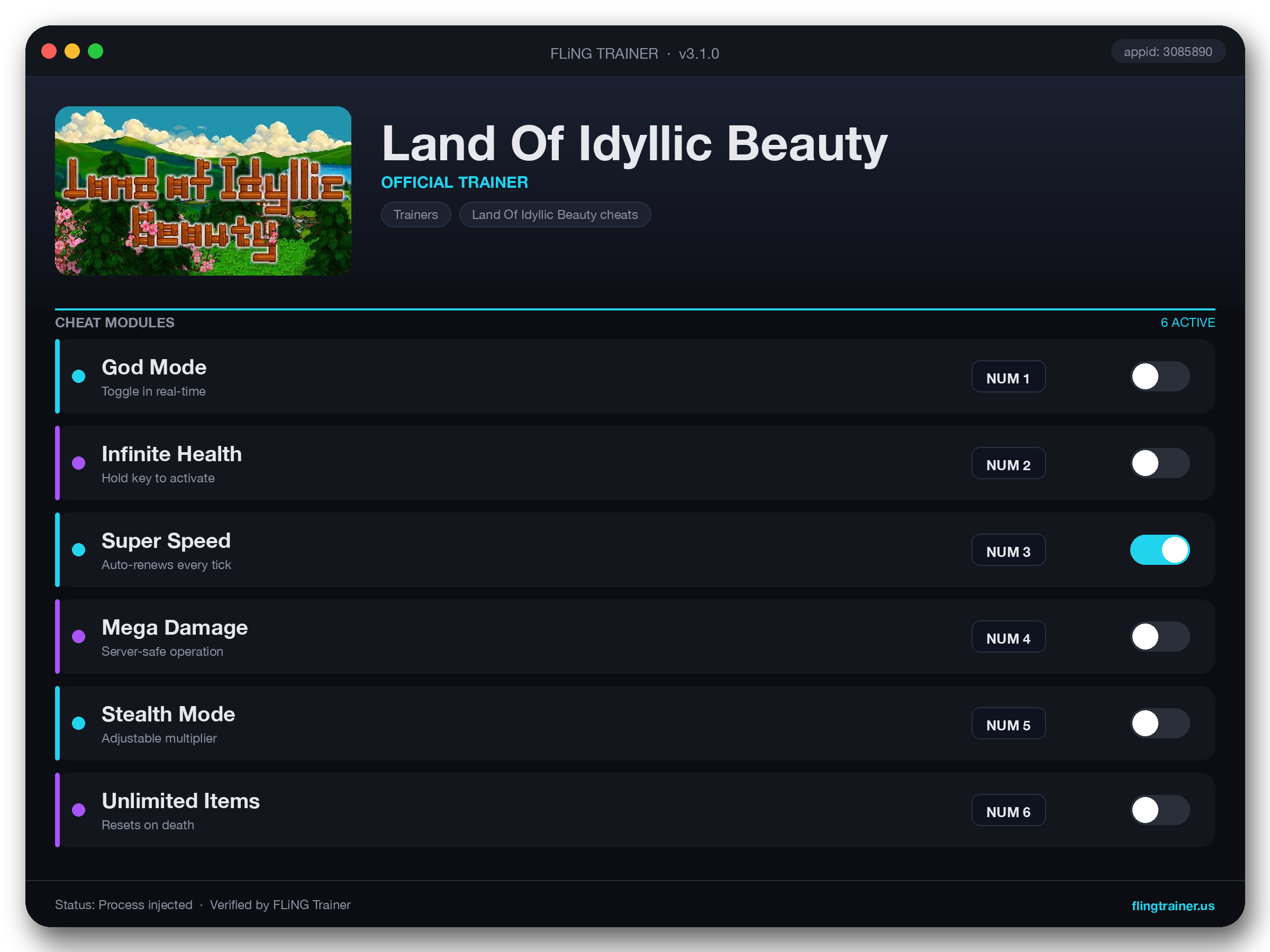 Land Of Idyllic Beauty Trainer interface