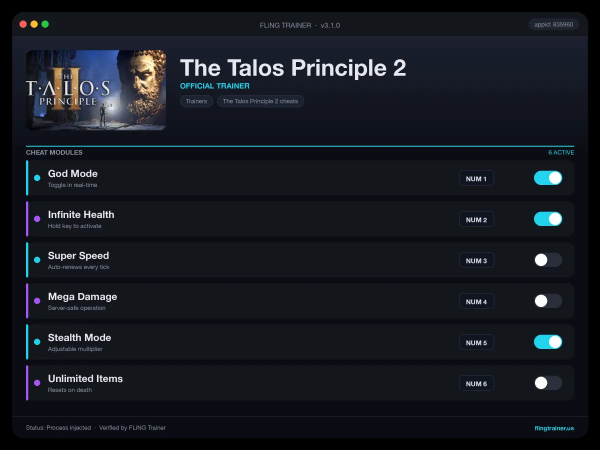 The Talos Principle 2 Trainer interface