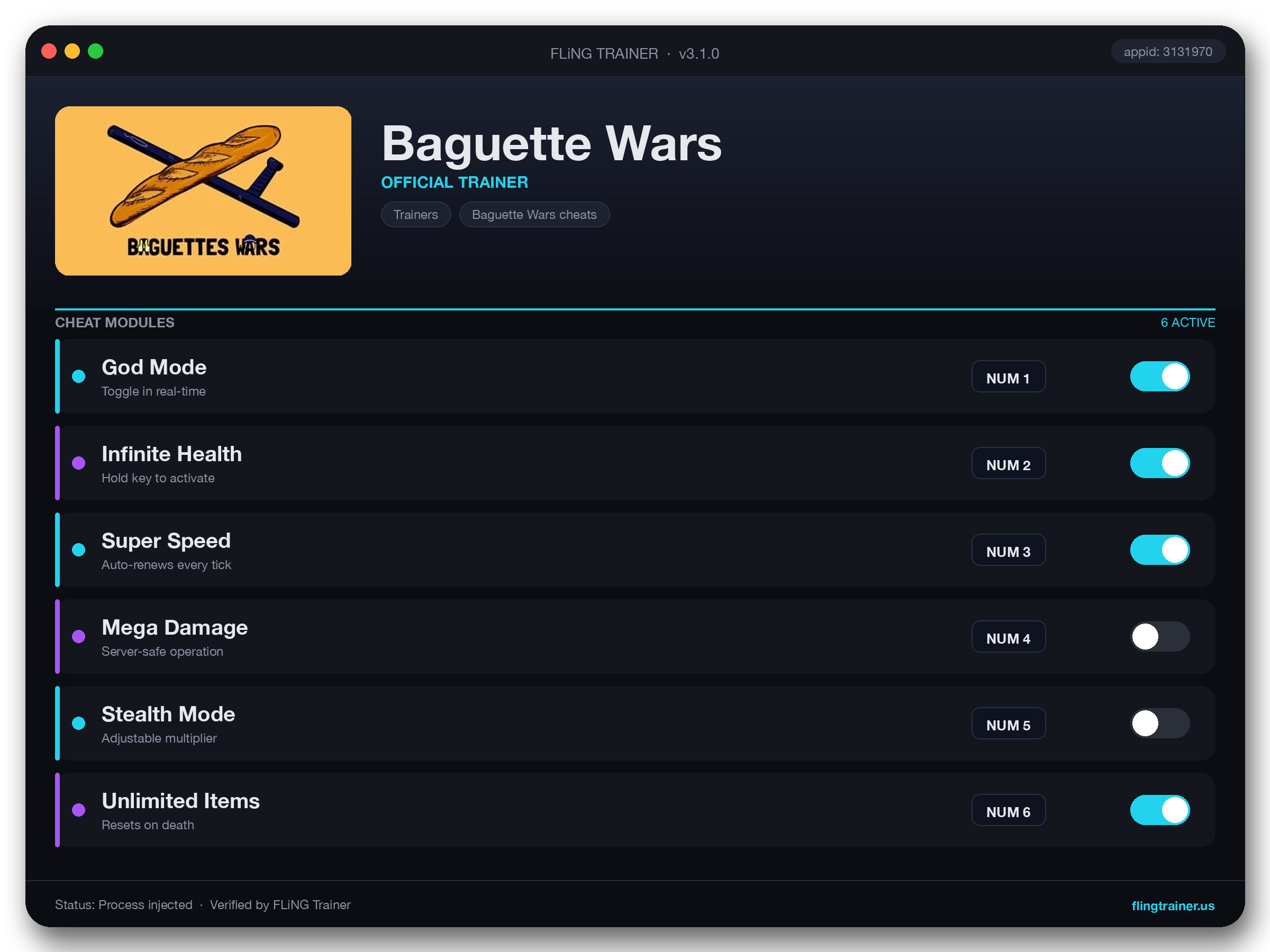 Baguette Wars Trainer interface