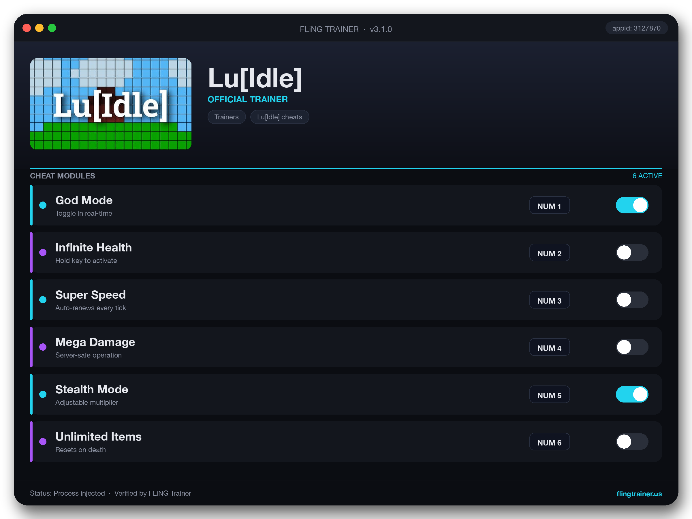 Lu[Idle] Trainer interface