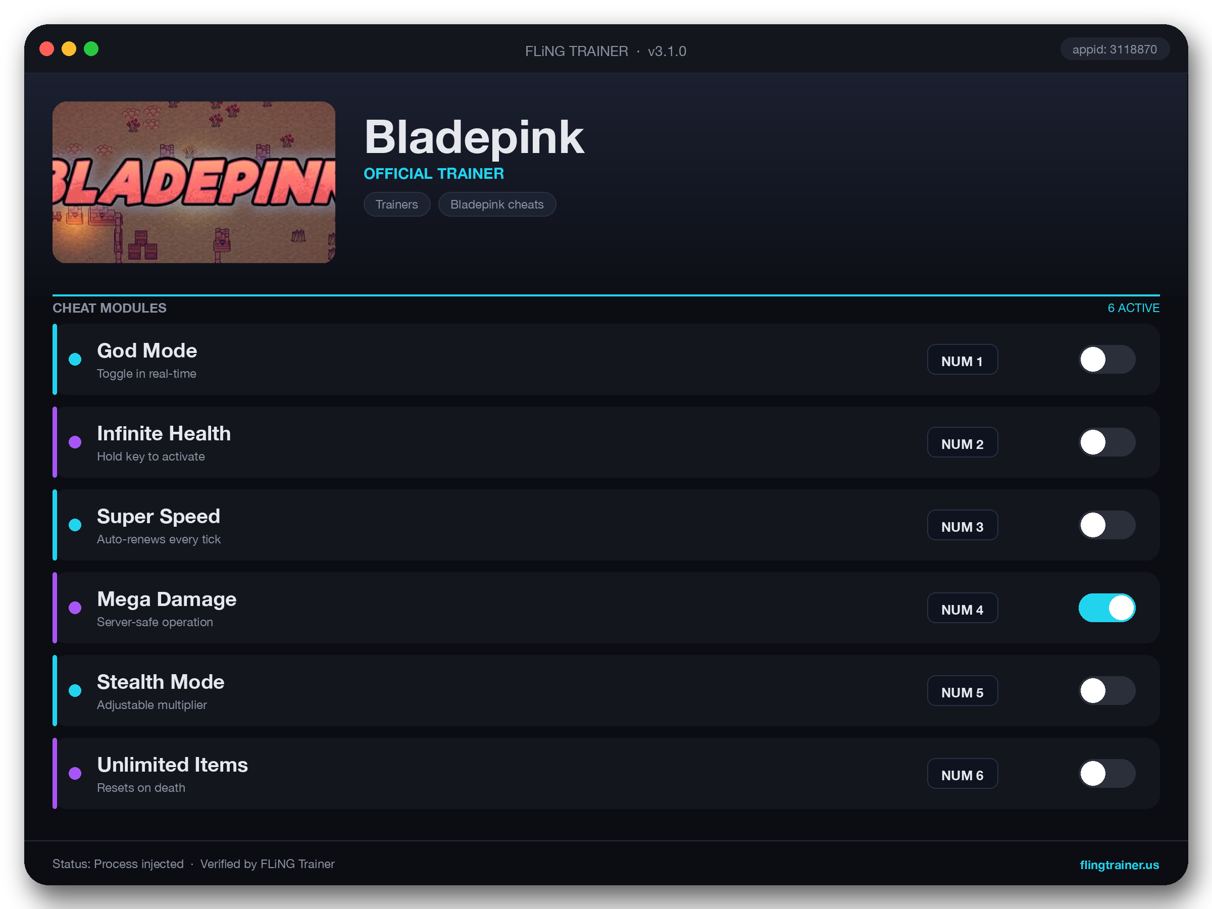 Bladepink Trainer interface
