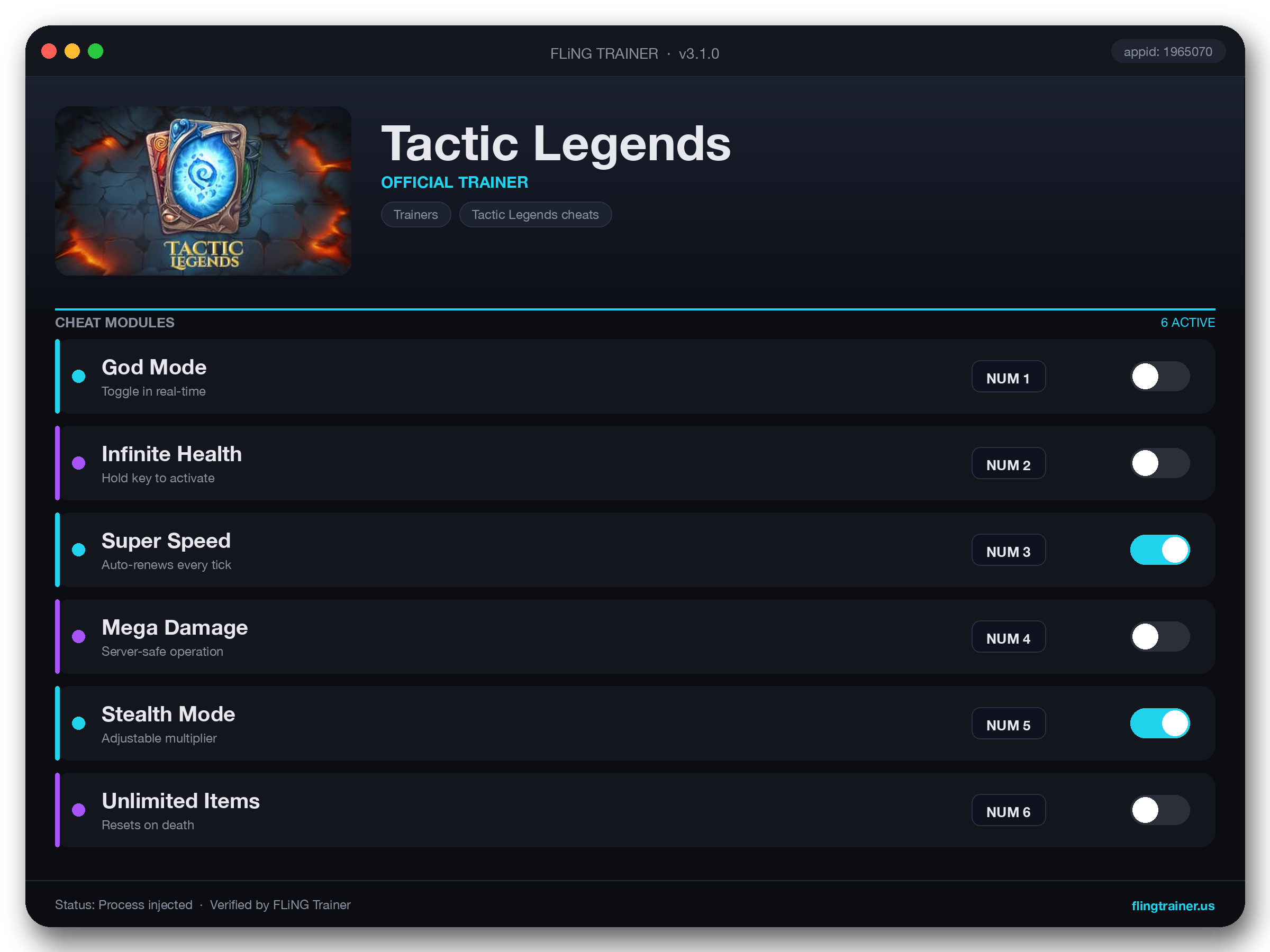 Tactic Legends Trainer interface
