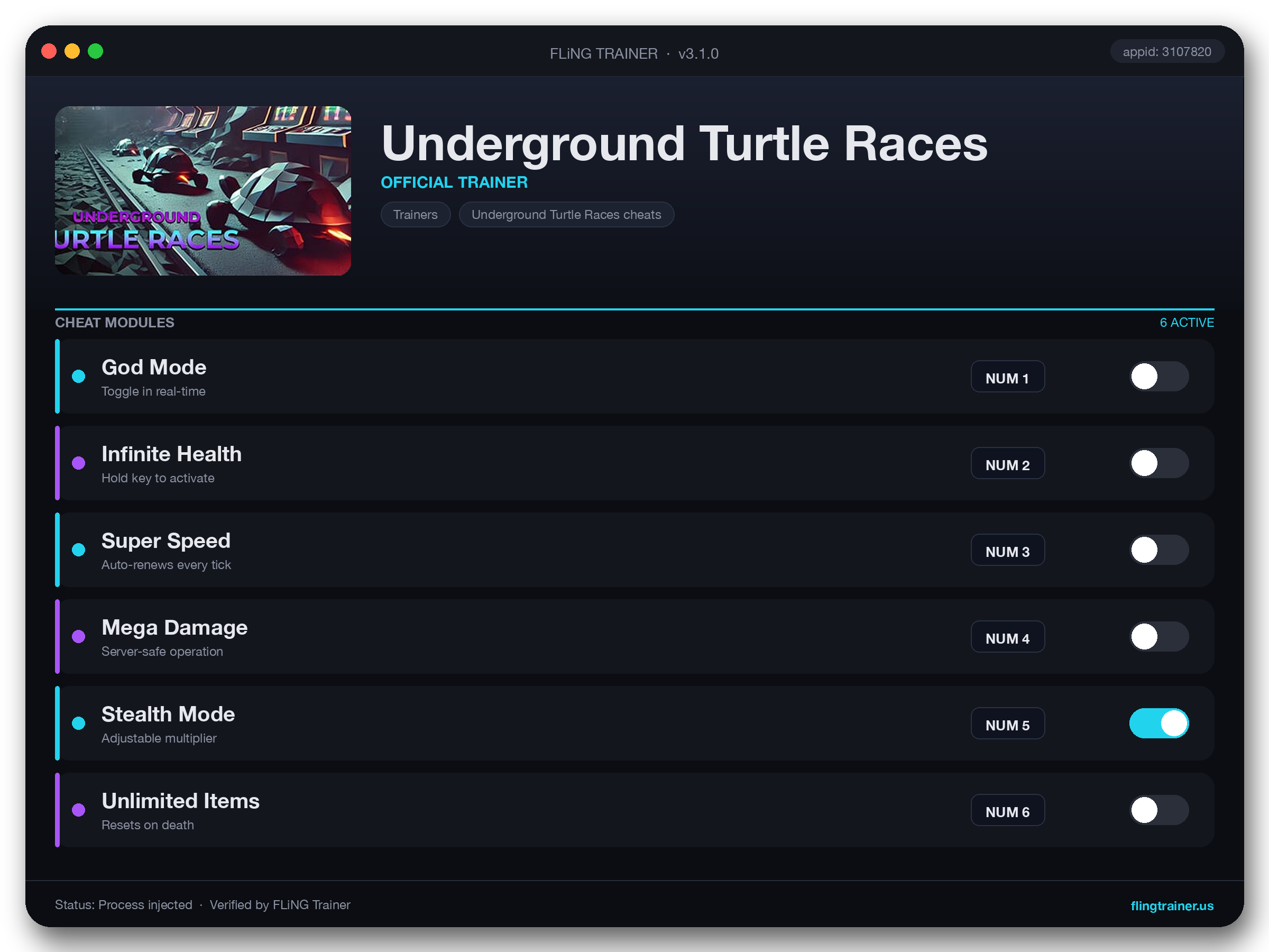 Underground Turtle Races Trainer interface