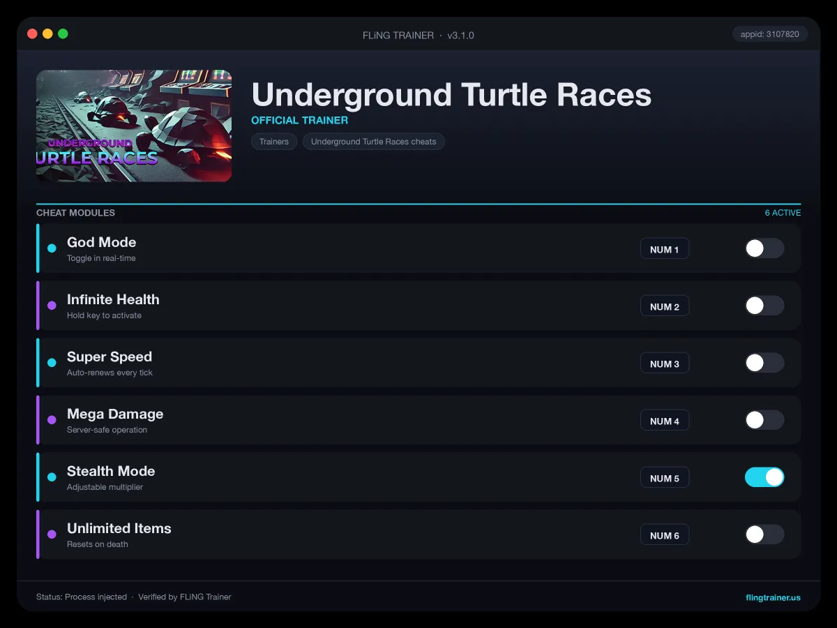 Underground Turtle Races Trainer interface