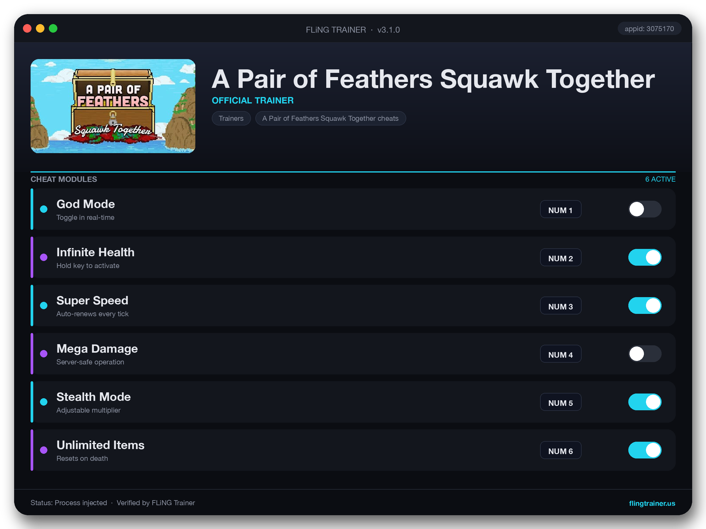 A Pair of Feathers Squawk Together Trainer interface