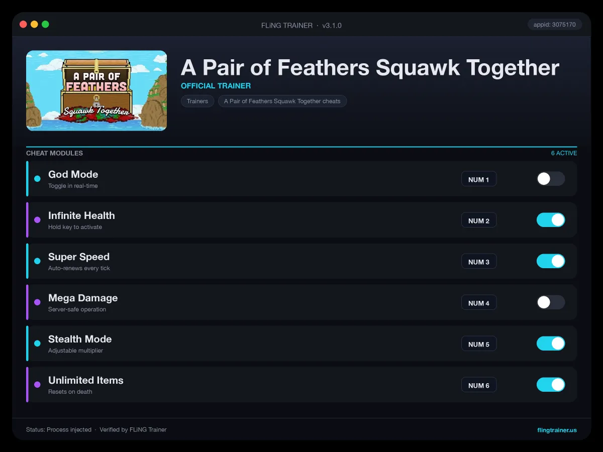 A Pair of Feathers Squawk Together Trainer interface