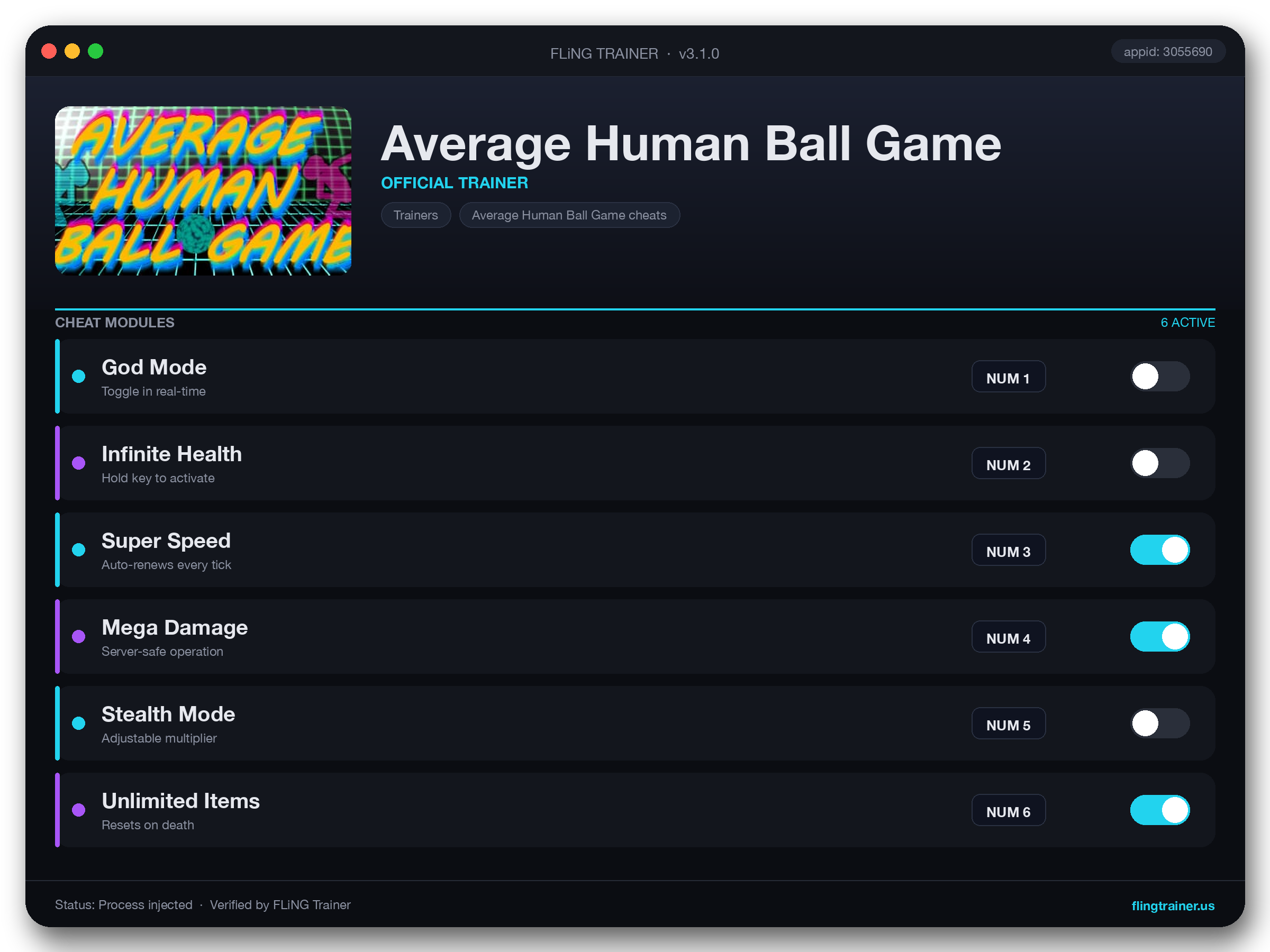 Average Human Ball Game Trainer interface