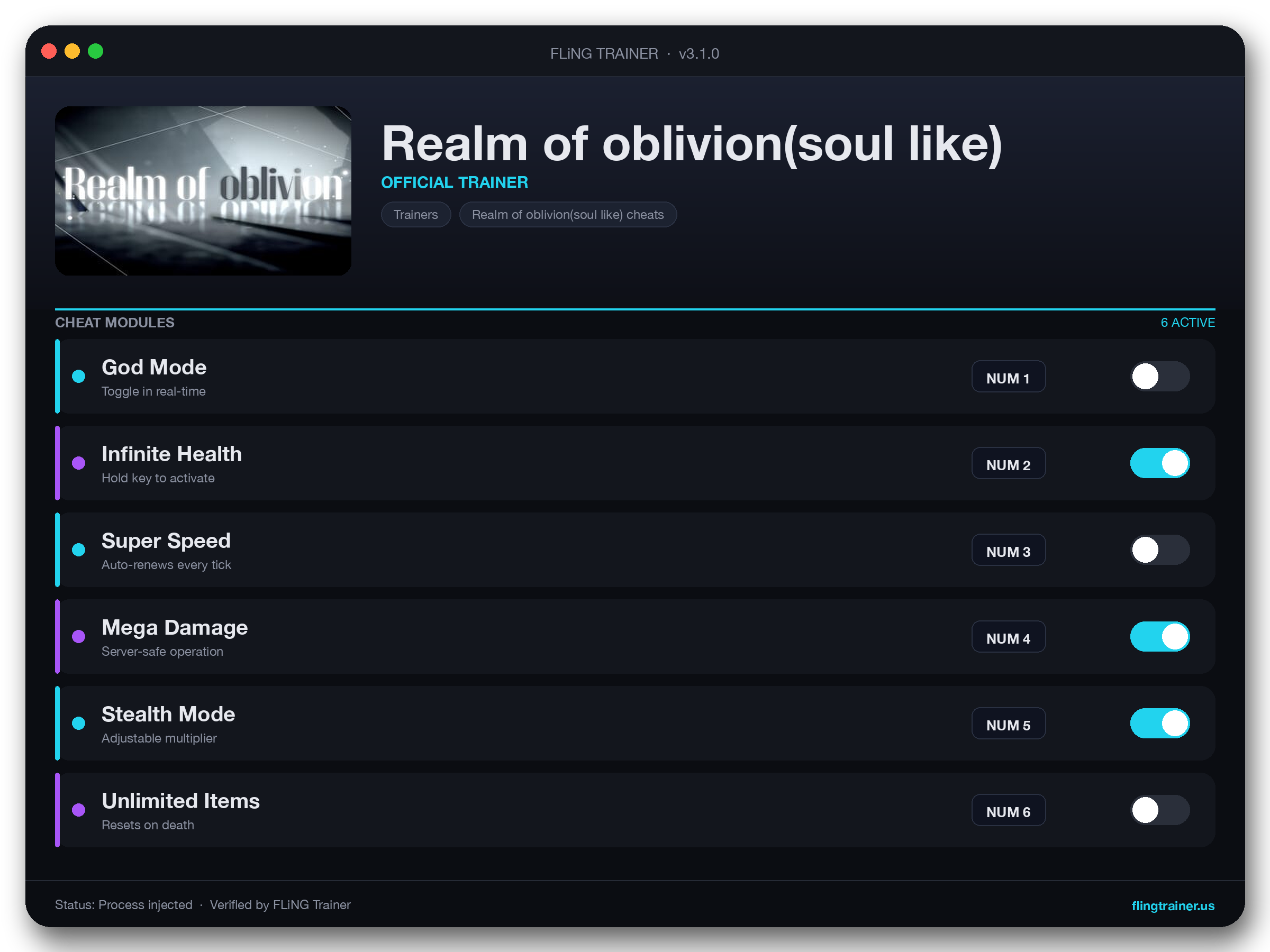 Realm of oblivion(soul like) Trainer interface