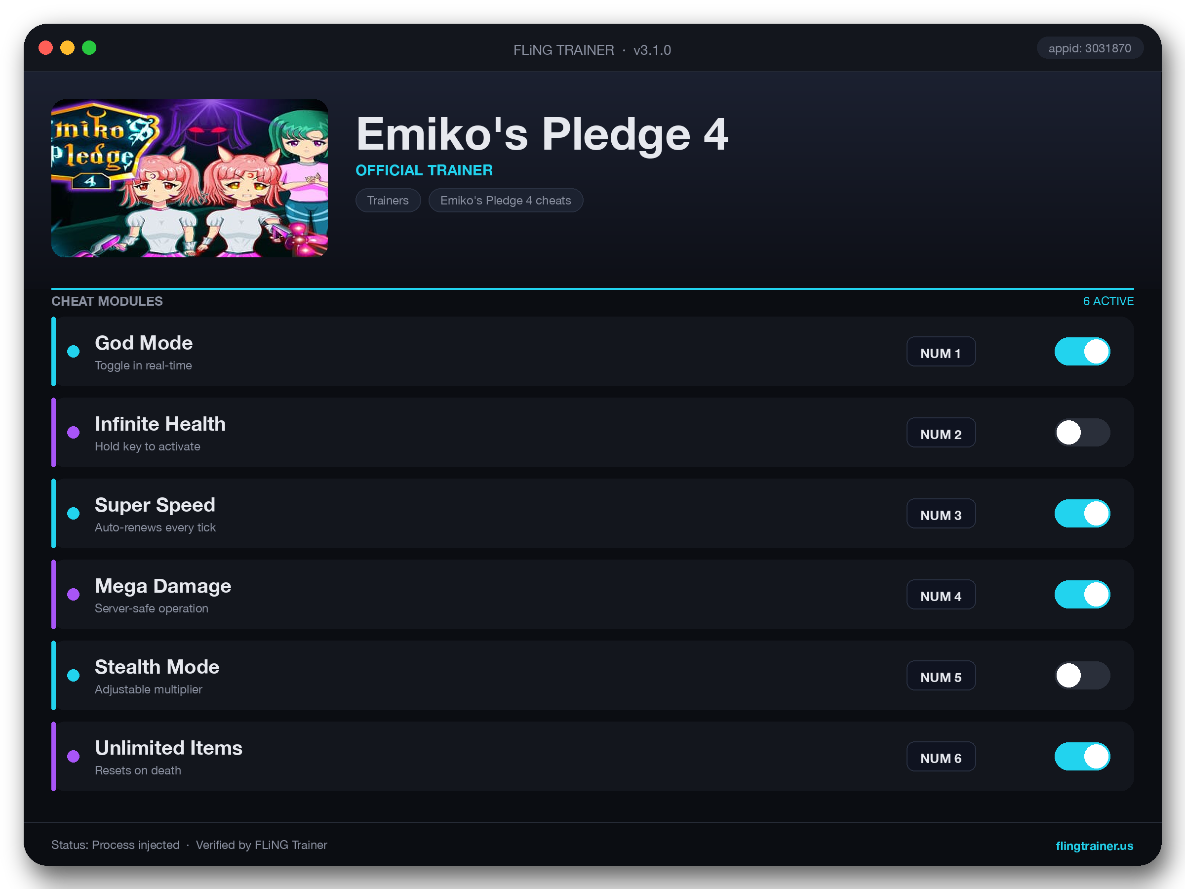 Emiko's Pledge 4 Trainer interface
