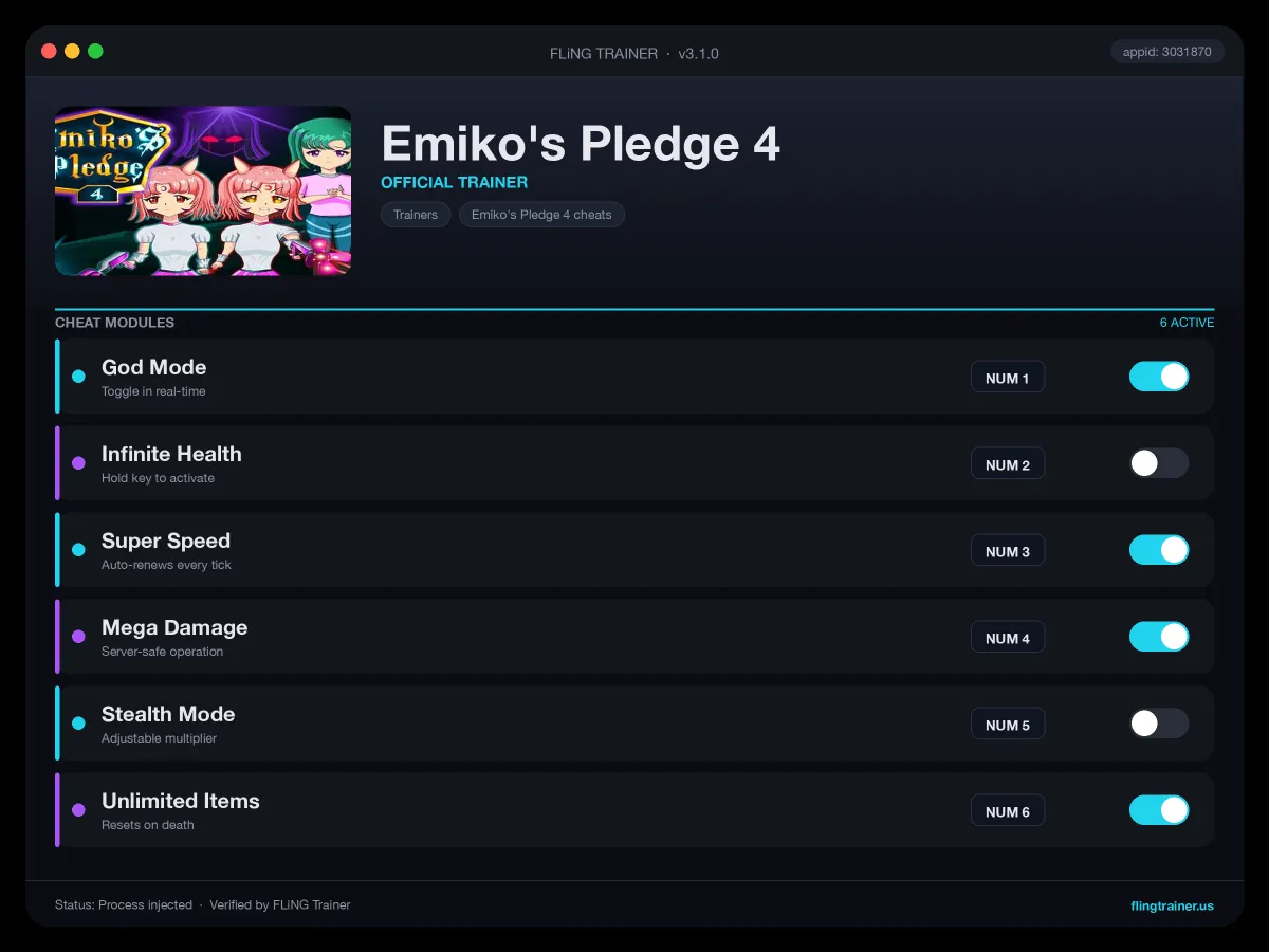 Emiko's Pledge 4 Trainer interface