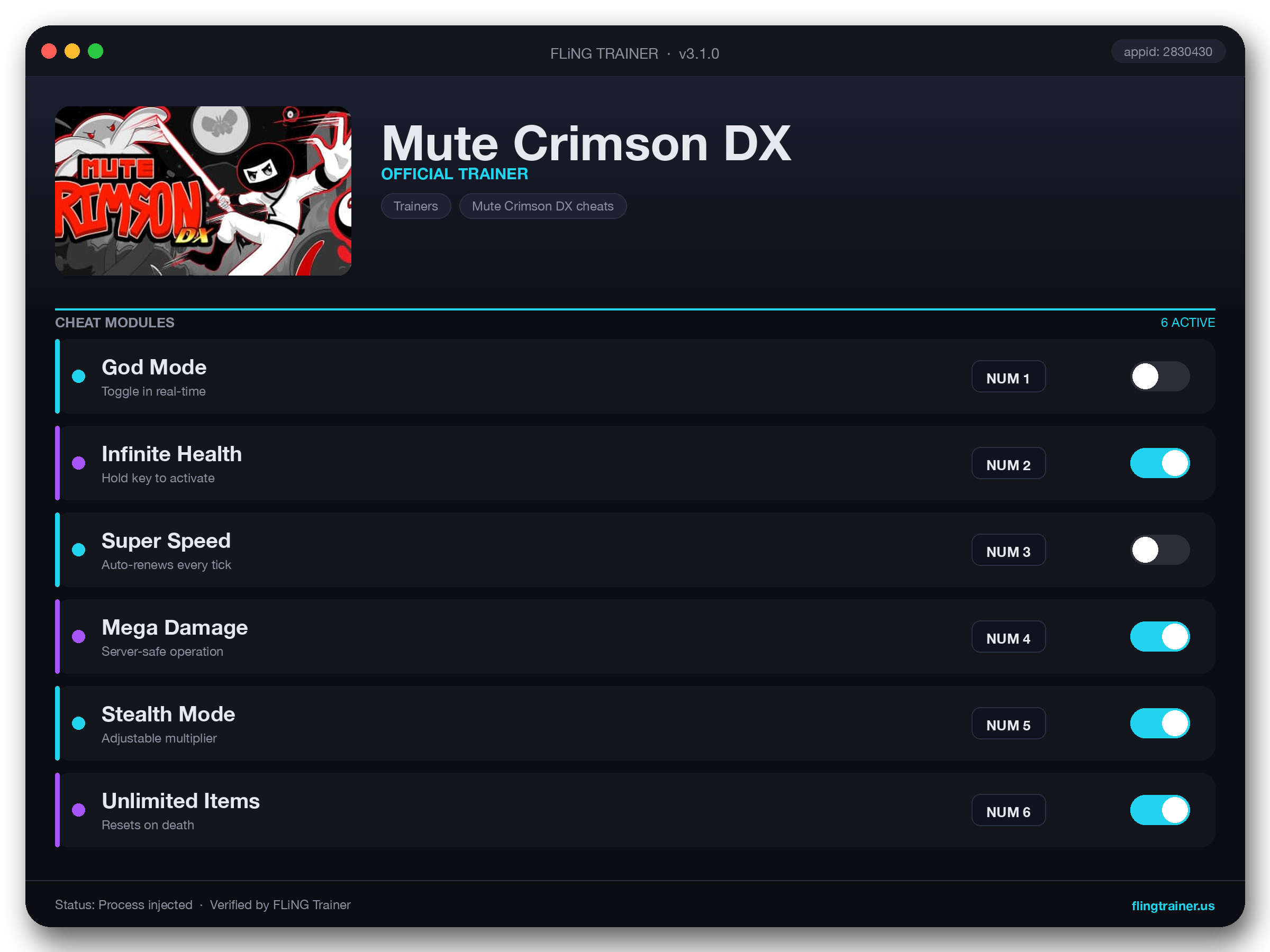 Mute Crimson DX Trainer interface