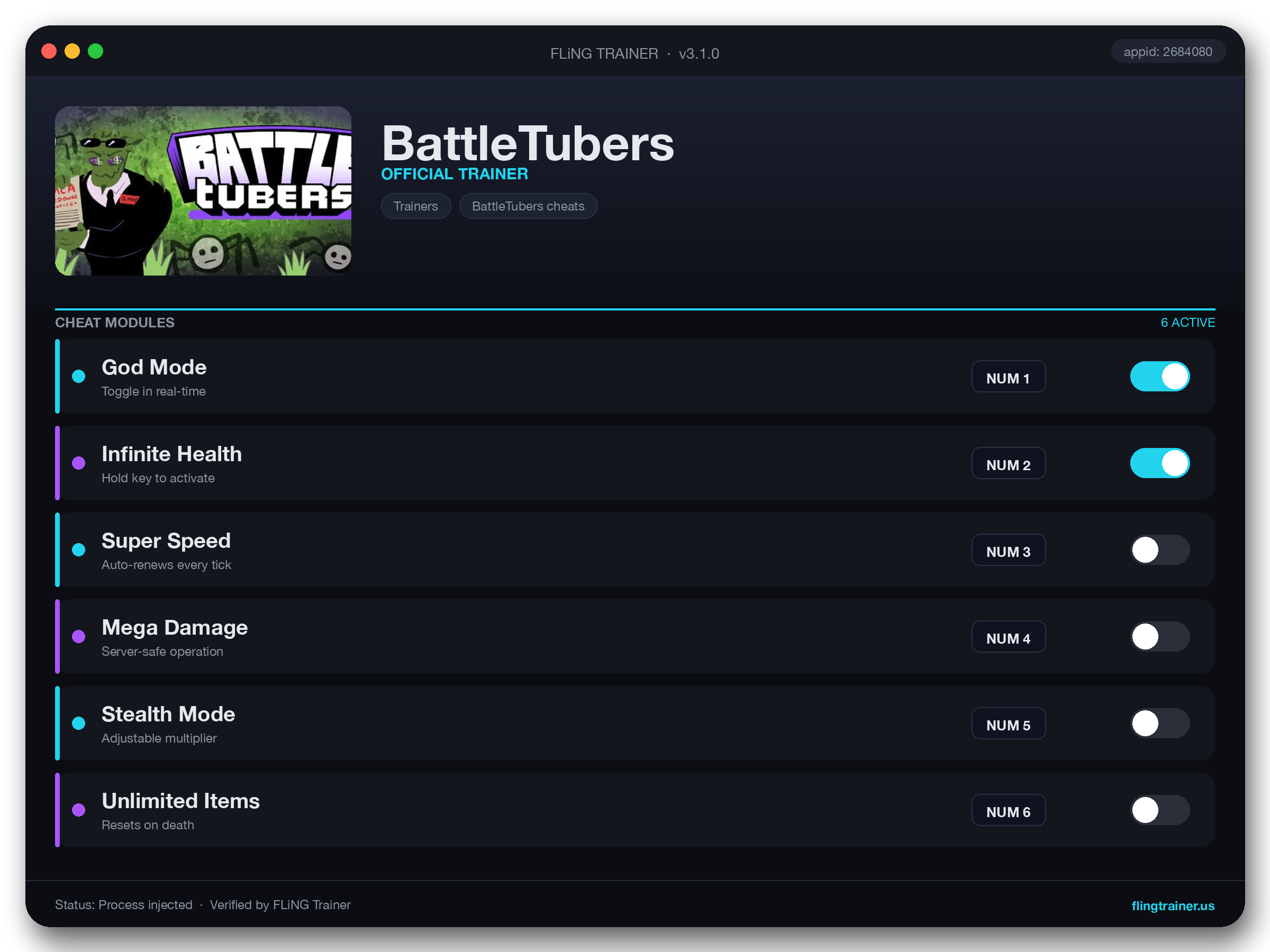 BattleTubers Trainer interface
