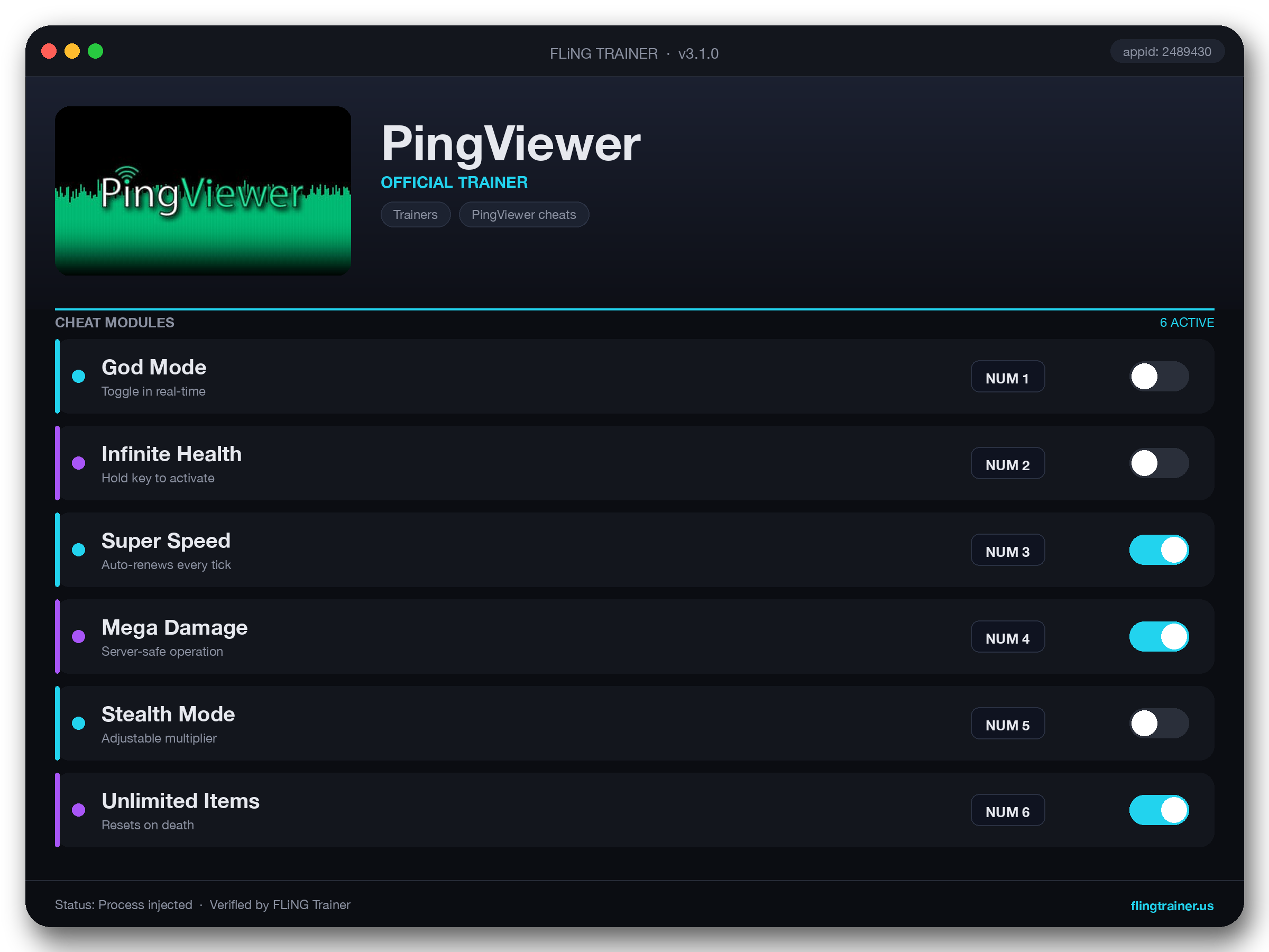 PingViewer Trainer interface