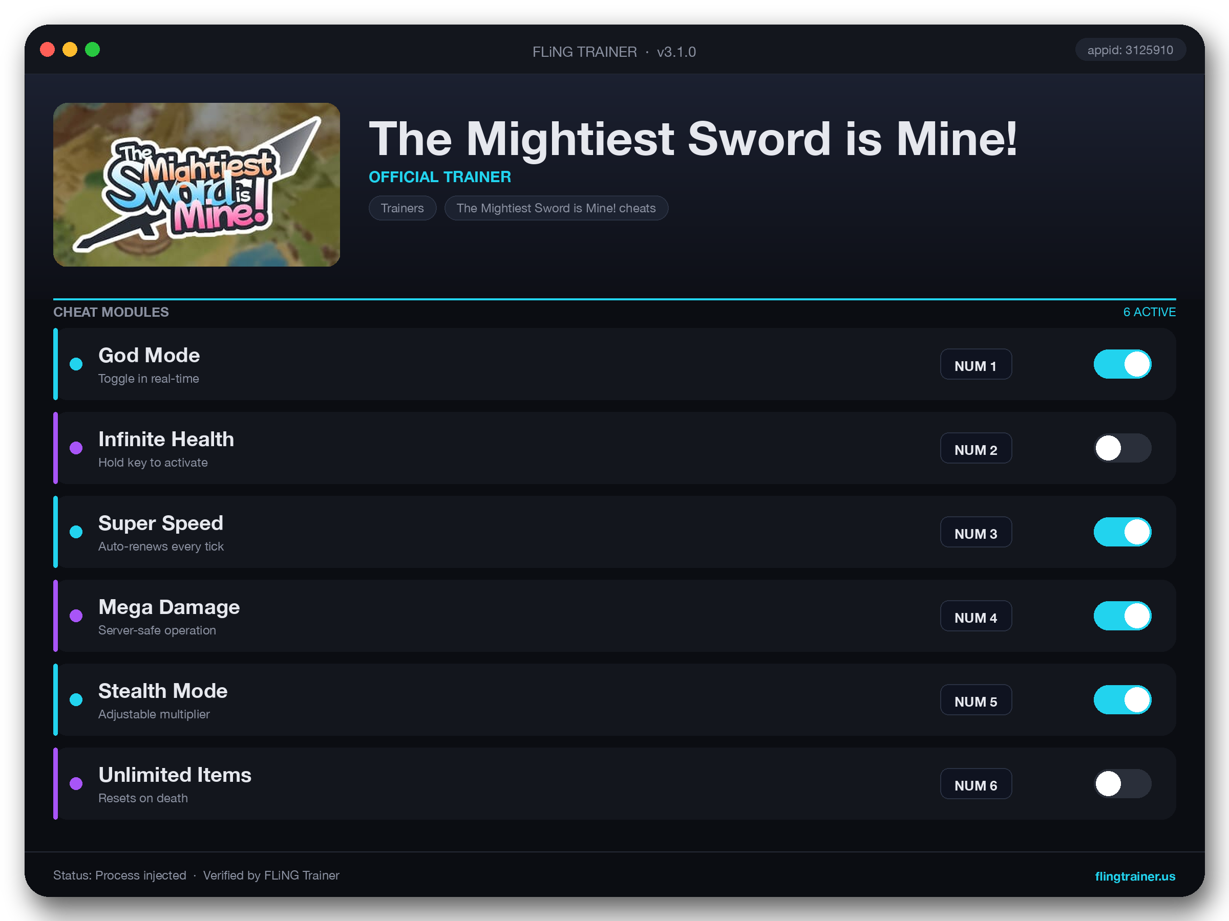 The Mightiest Sword is Mine! Trainer interface