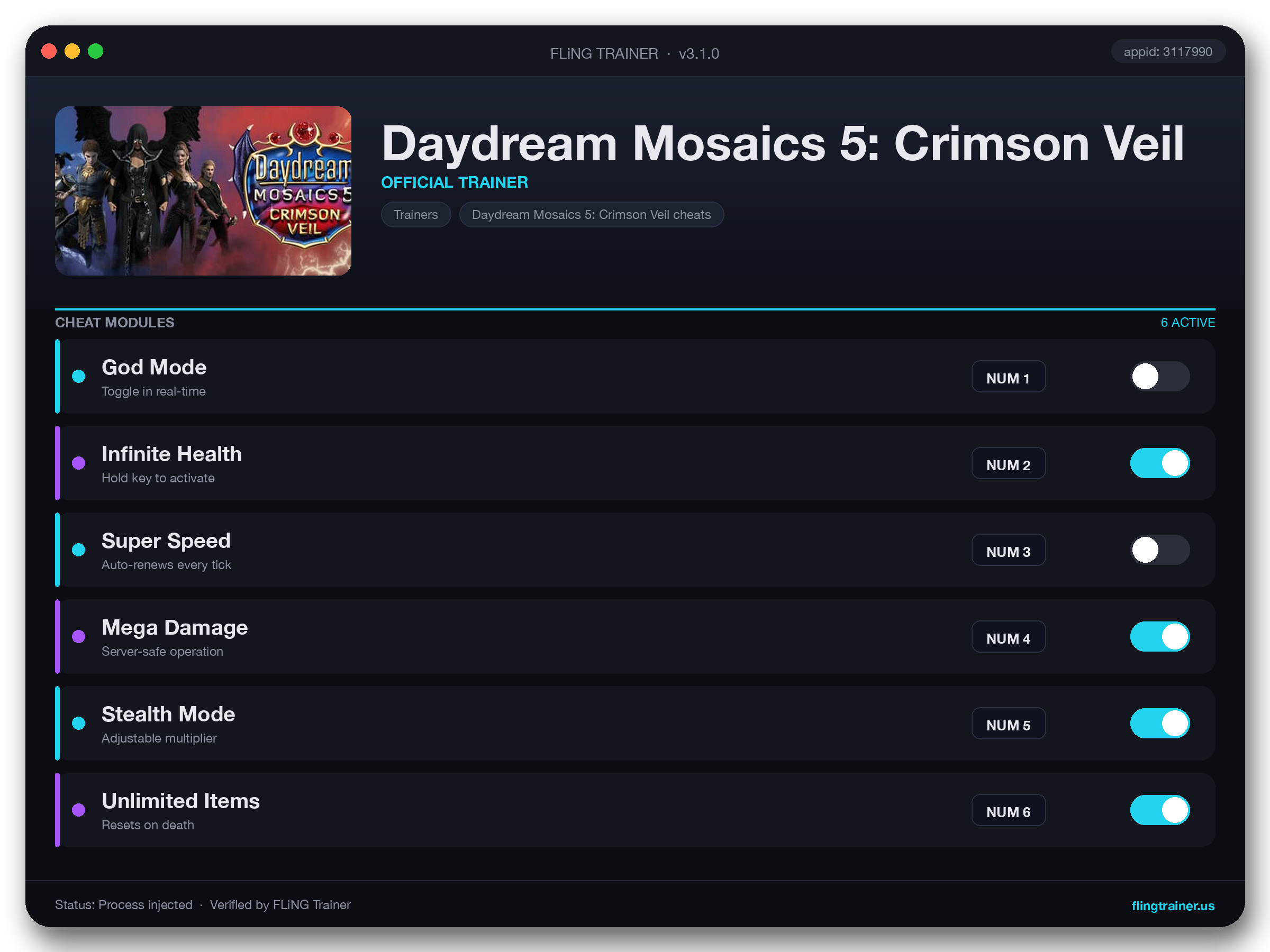 Daydream Mosaics 5: Crimson Veil Trainer interface