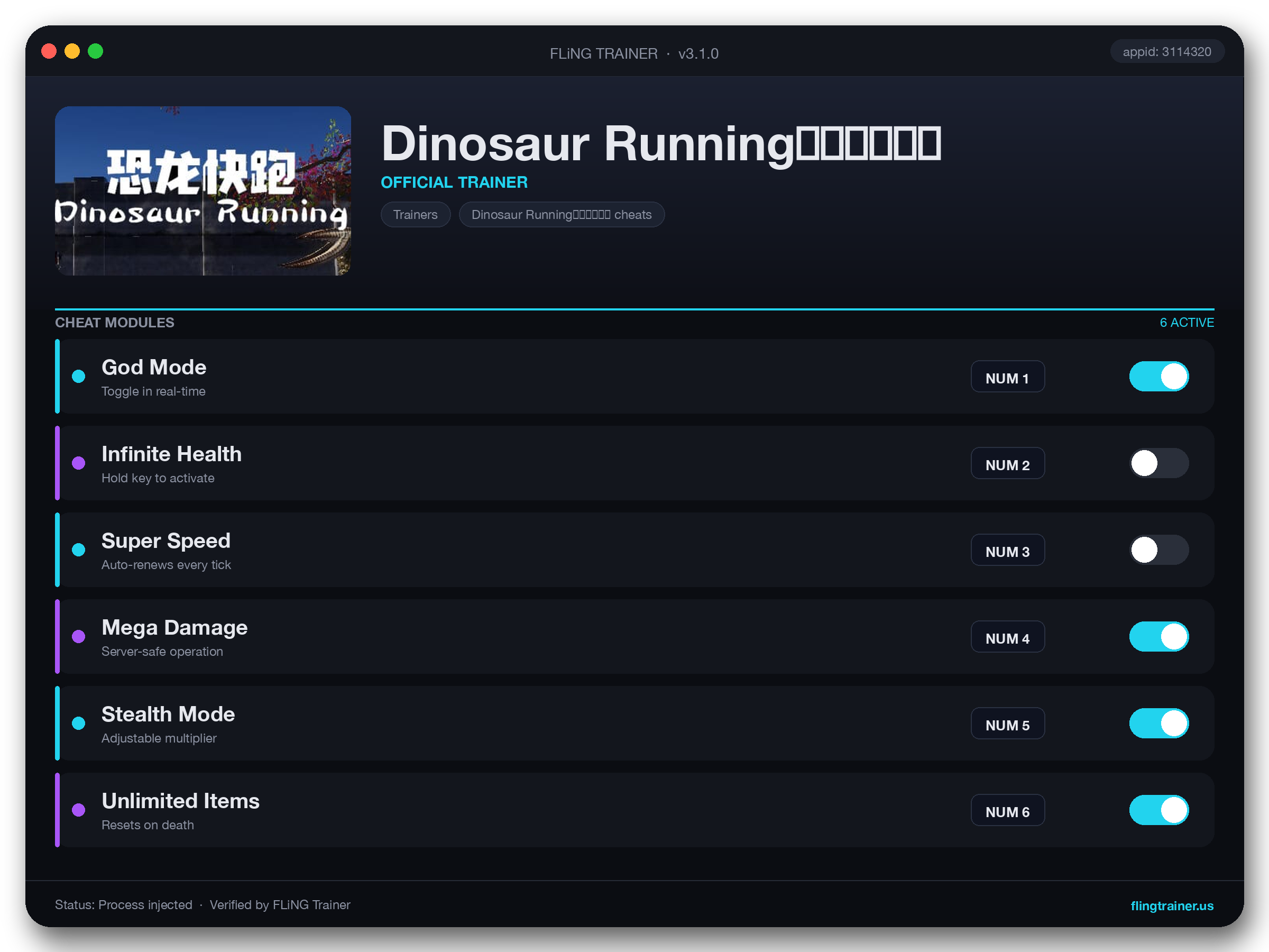 Dinosaur Running（恐龙快跑） Trainer interface