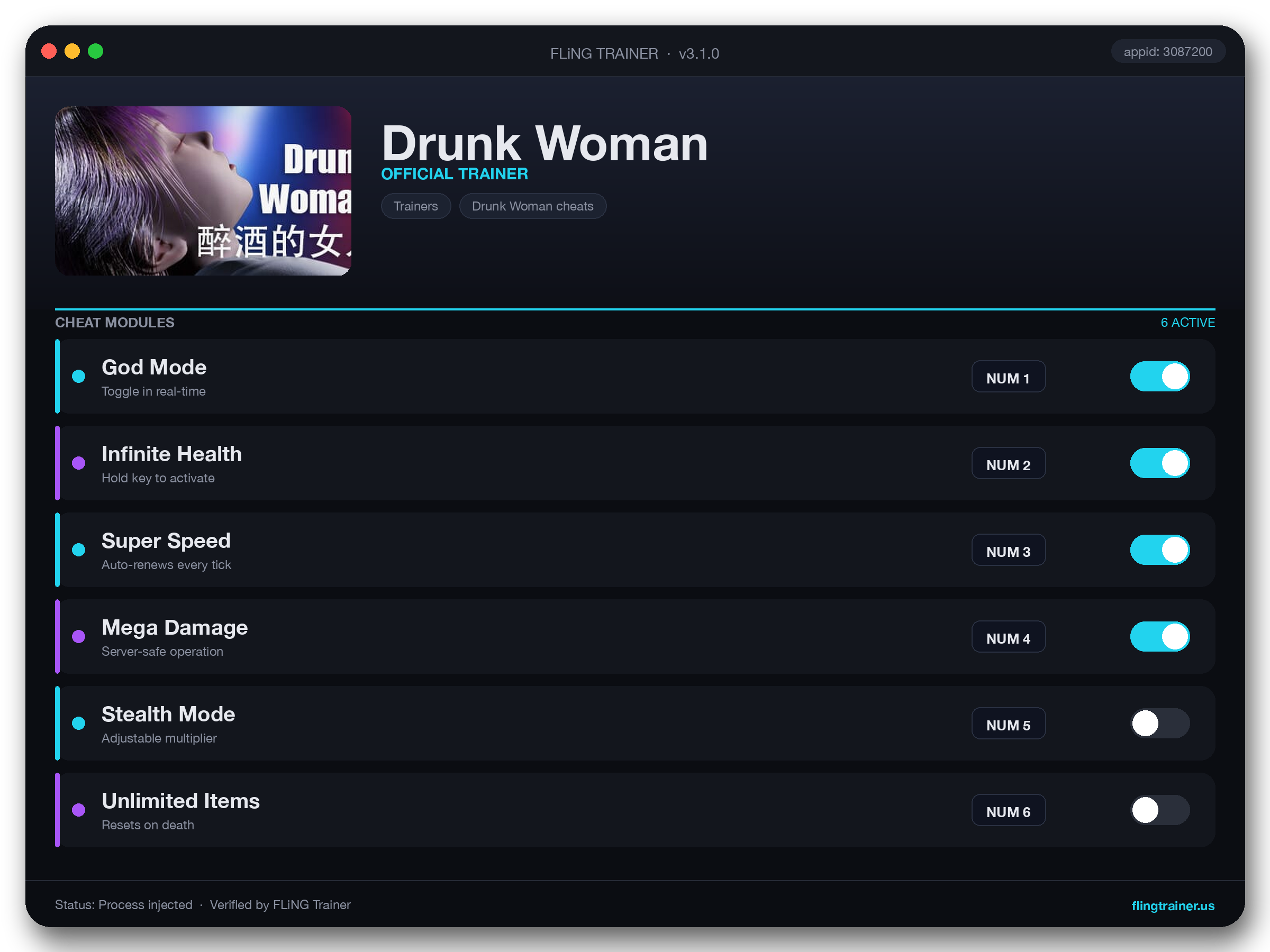 Drunk Woman Trainer interface