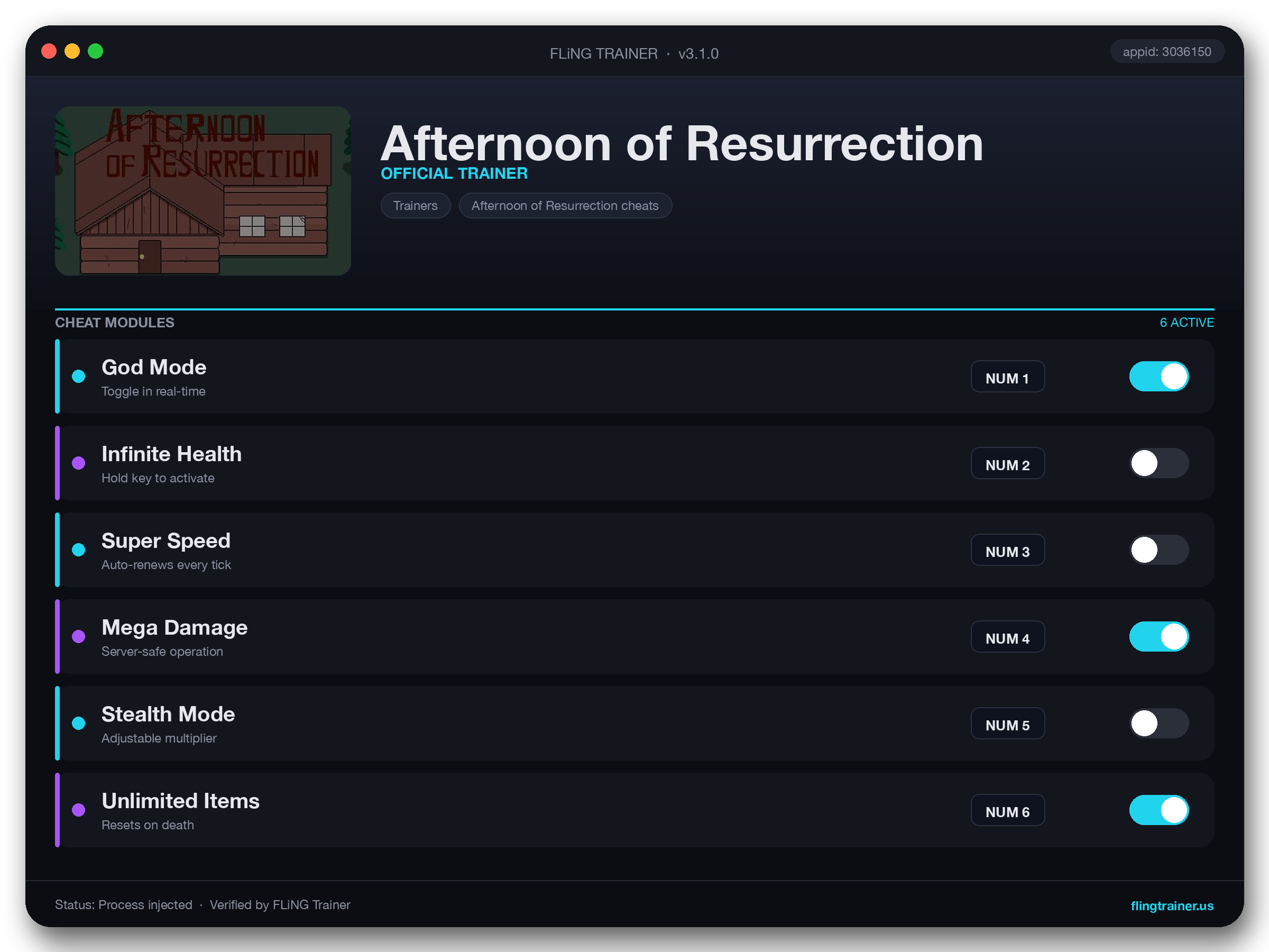 Afternoon of Resurrection Trainer interface