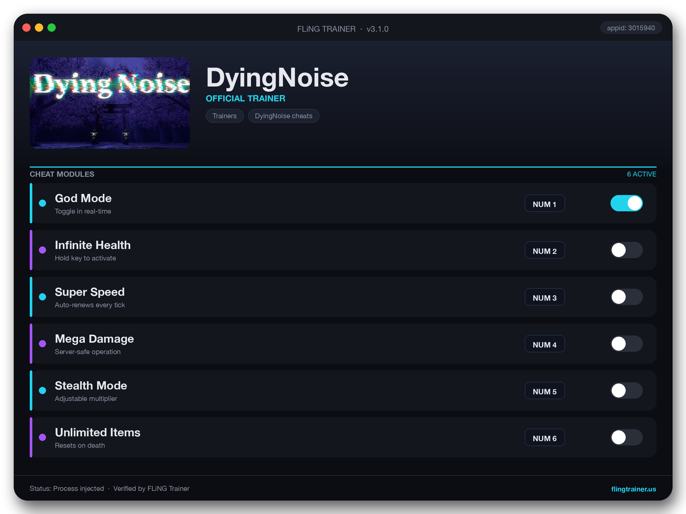 DyingNoise Trainer interface