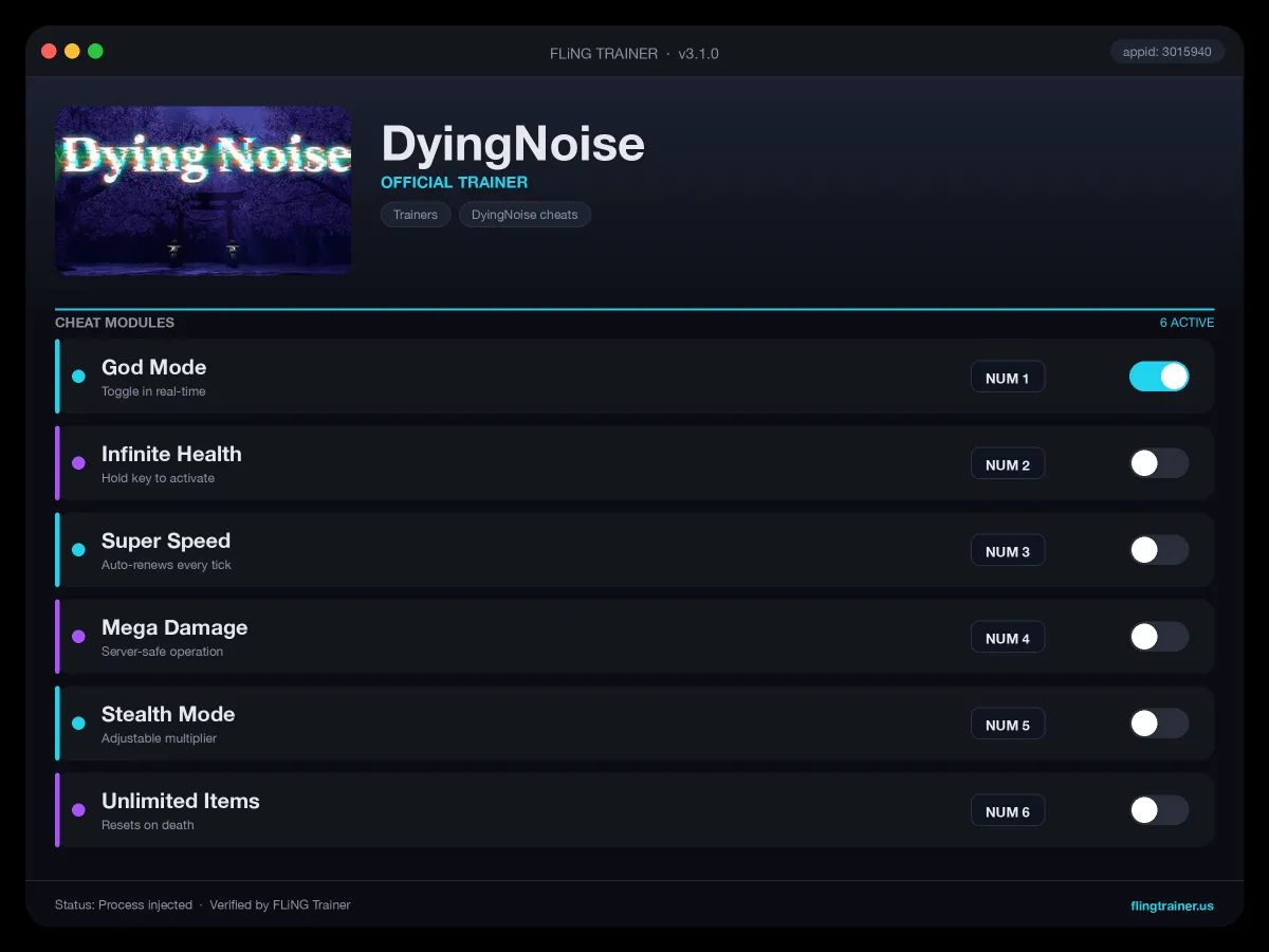 DyingNoise Trainer interface