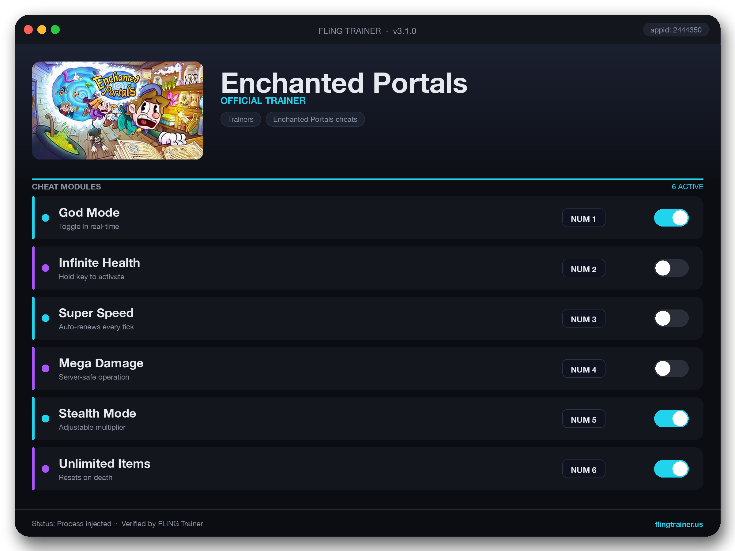 Enchanted Portals Trainer interface