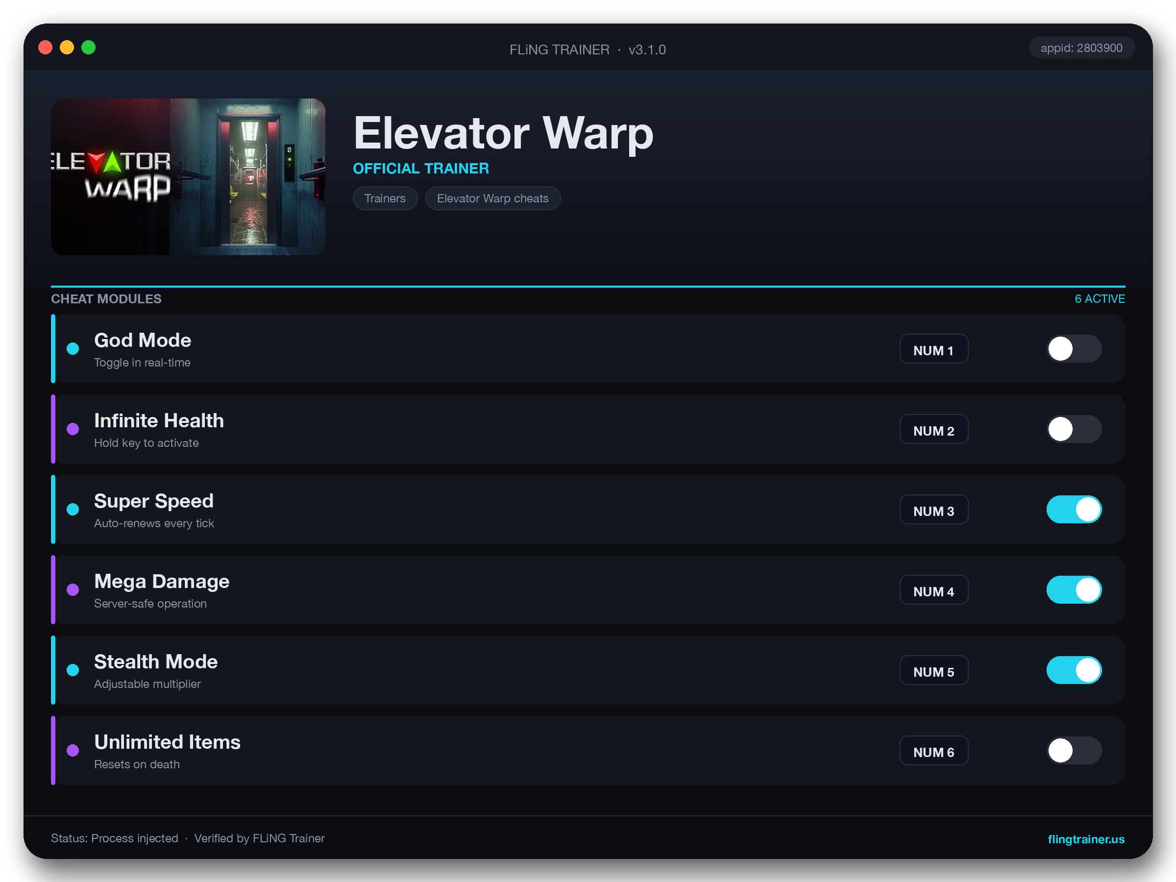 Elevator Warp Trainer interface