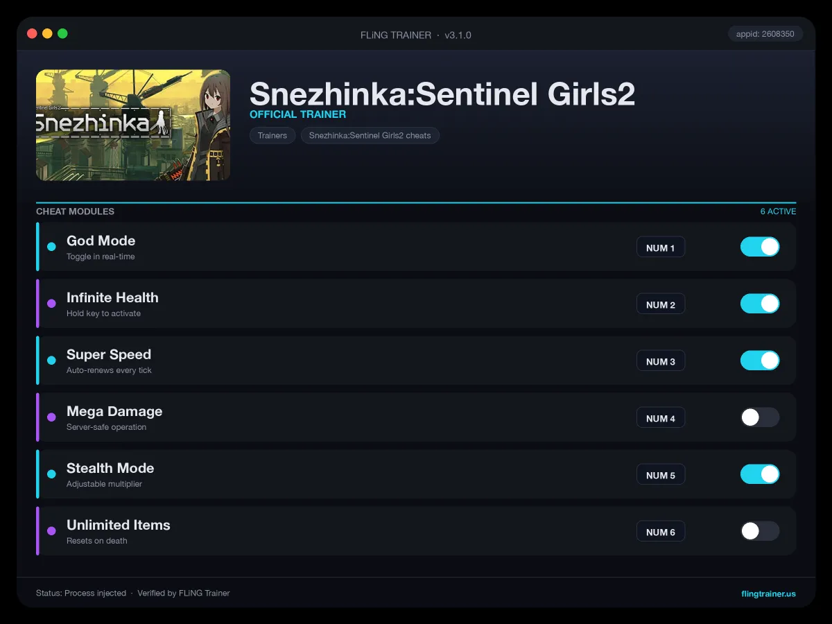 Snezhinka:Sentinel Girls2 Trainer interface