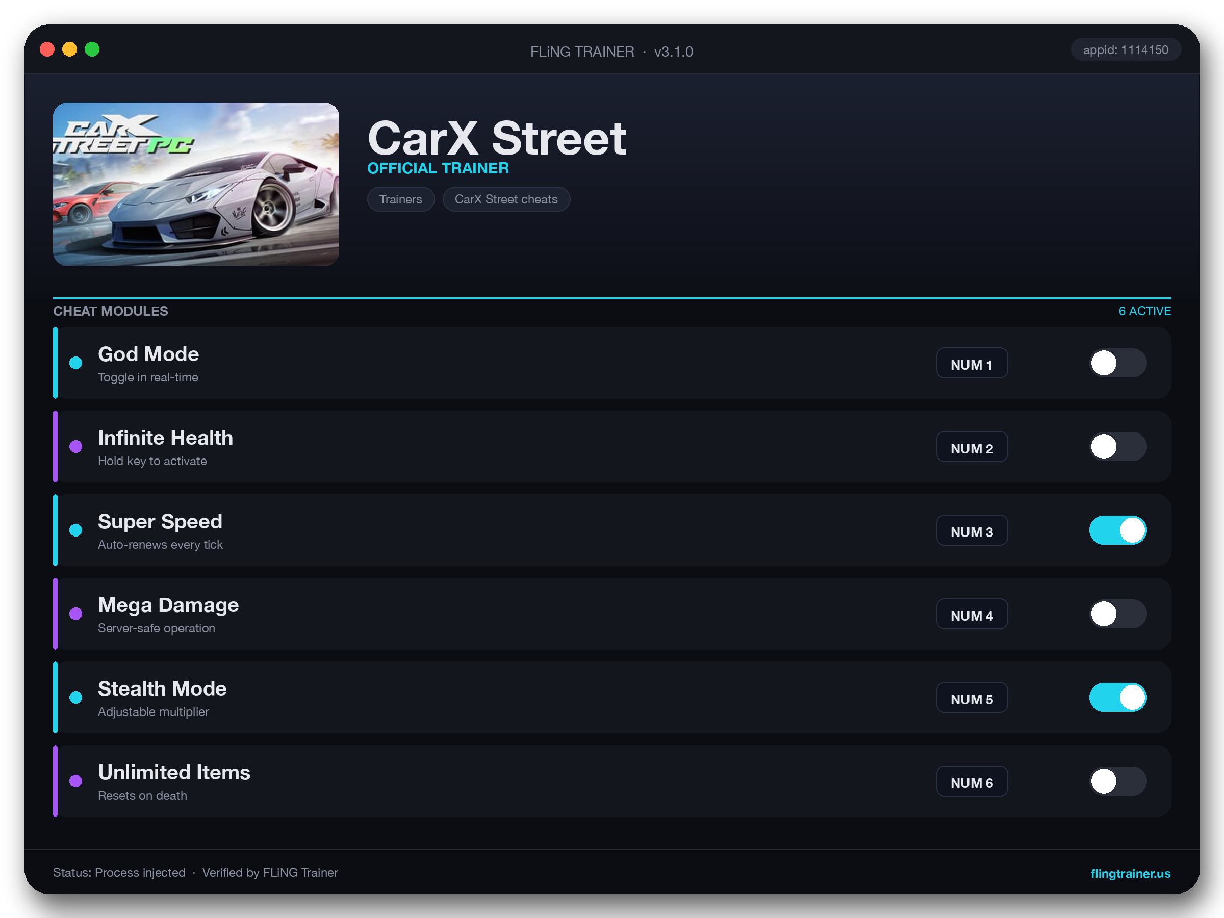 CarX Street Trainer interface