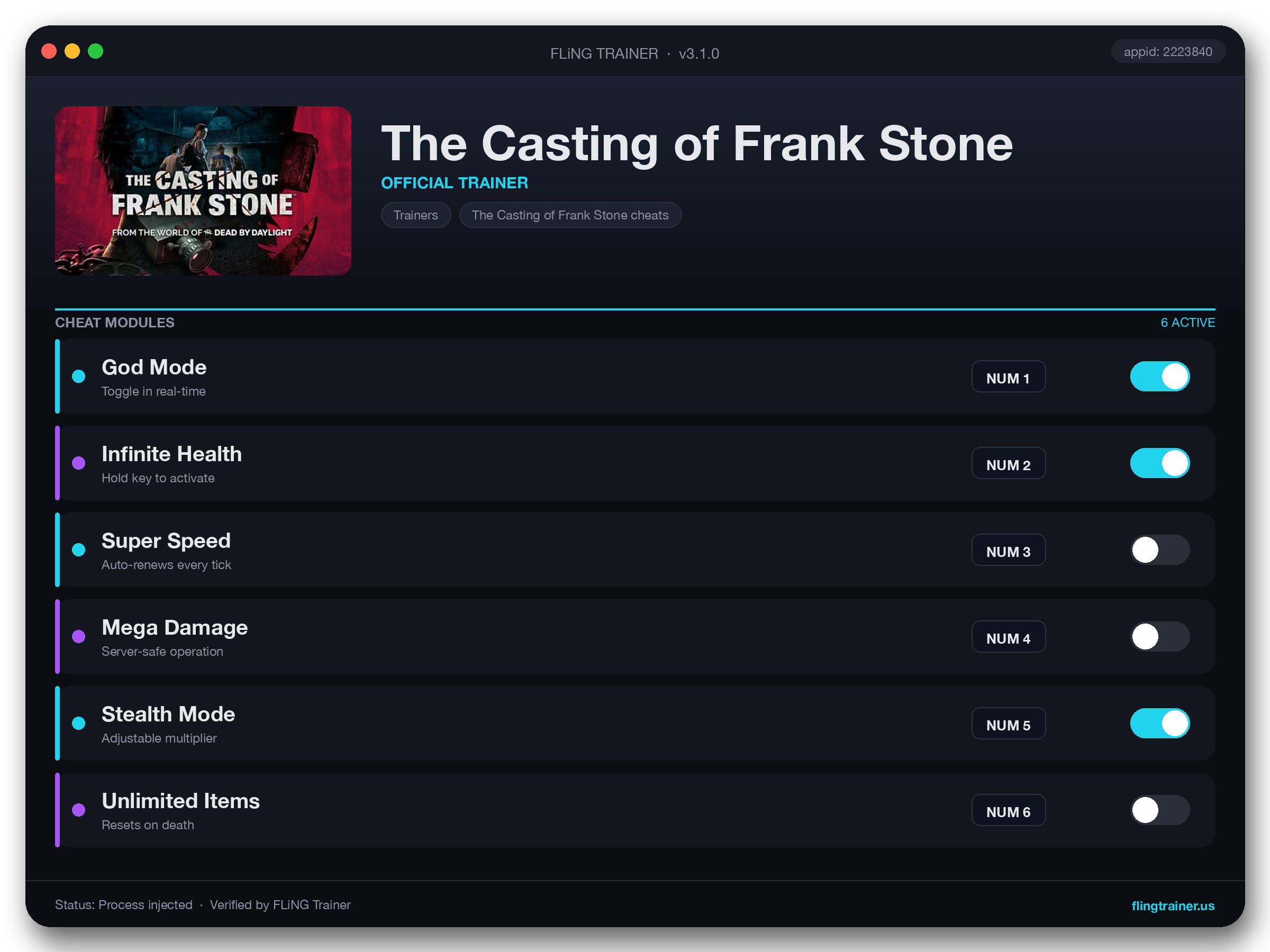 The Casting of Frank Stone Trainer interface