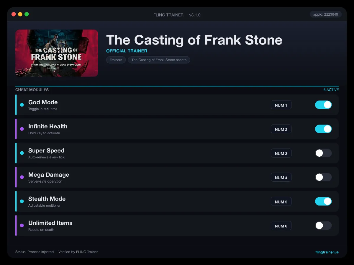 The Casting of Frank Stone Trainer interface