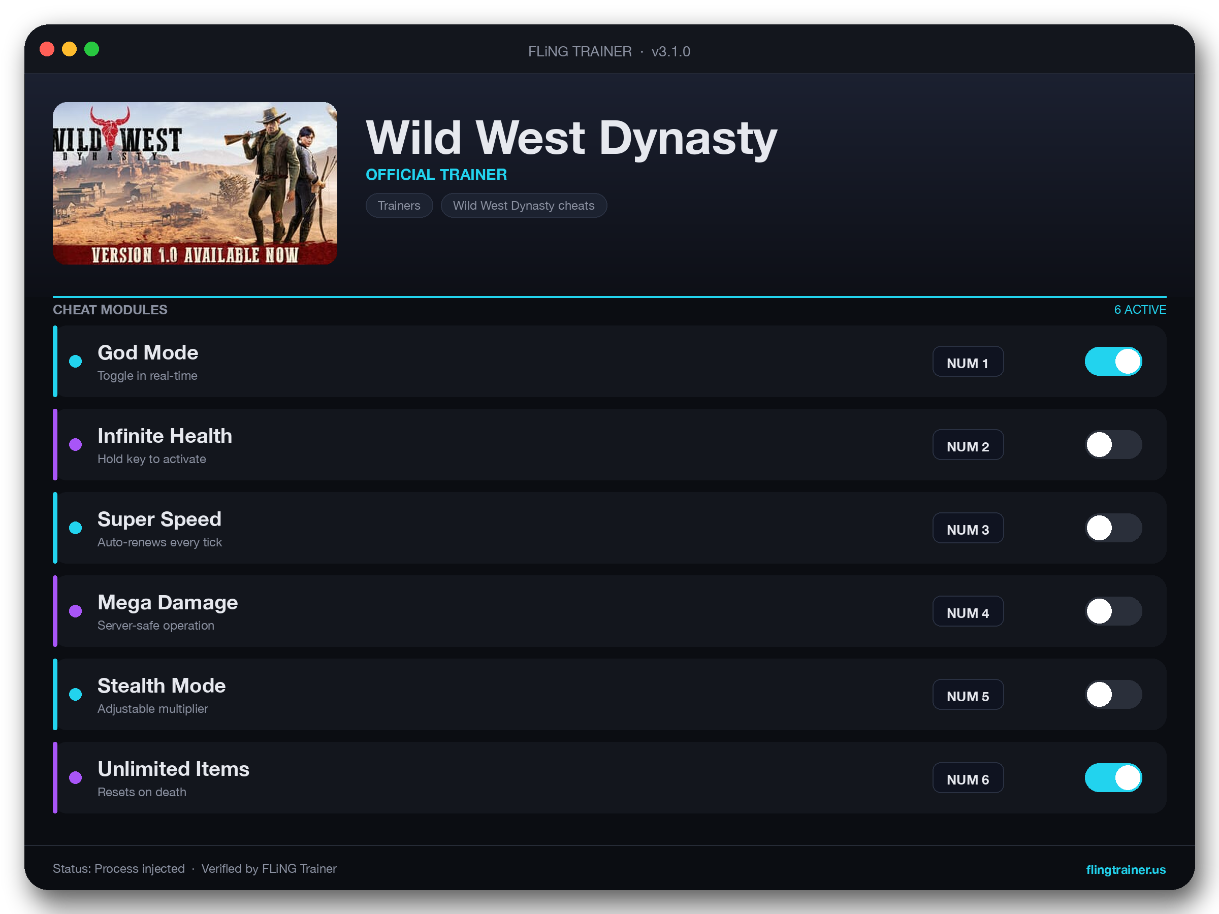 Wild West Dynasty Trainer interface