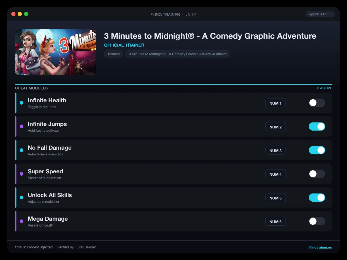 3 Minutes to Midnight® - A Comedy Graphic Adventure Trainer interface