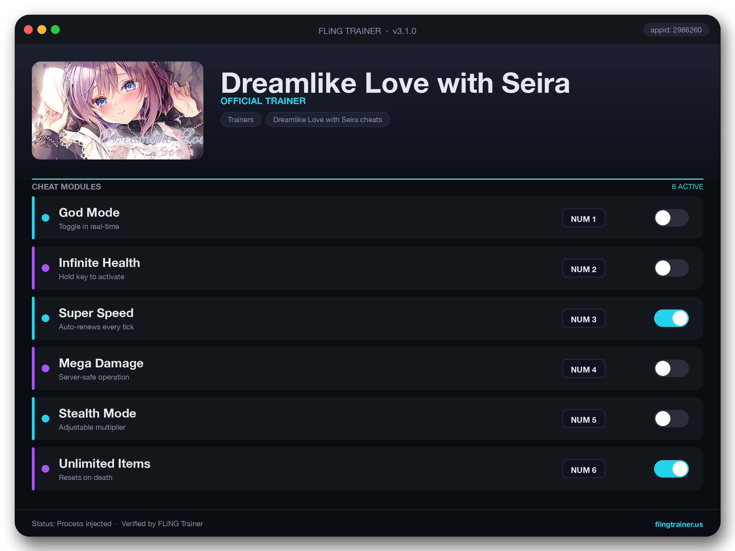 Dreamlike Love with Seira Trainer interface