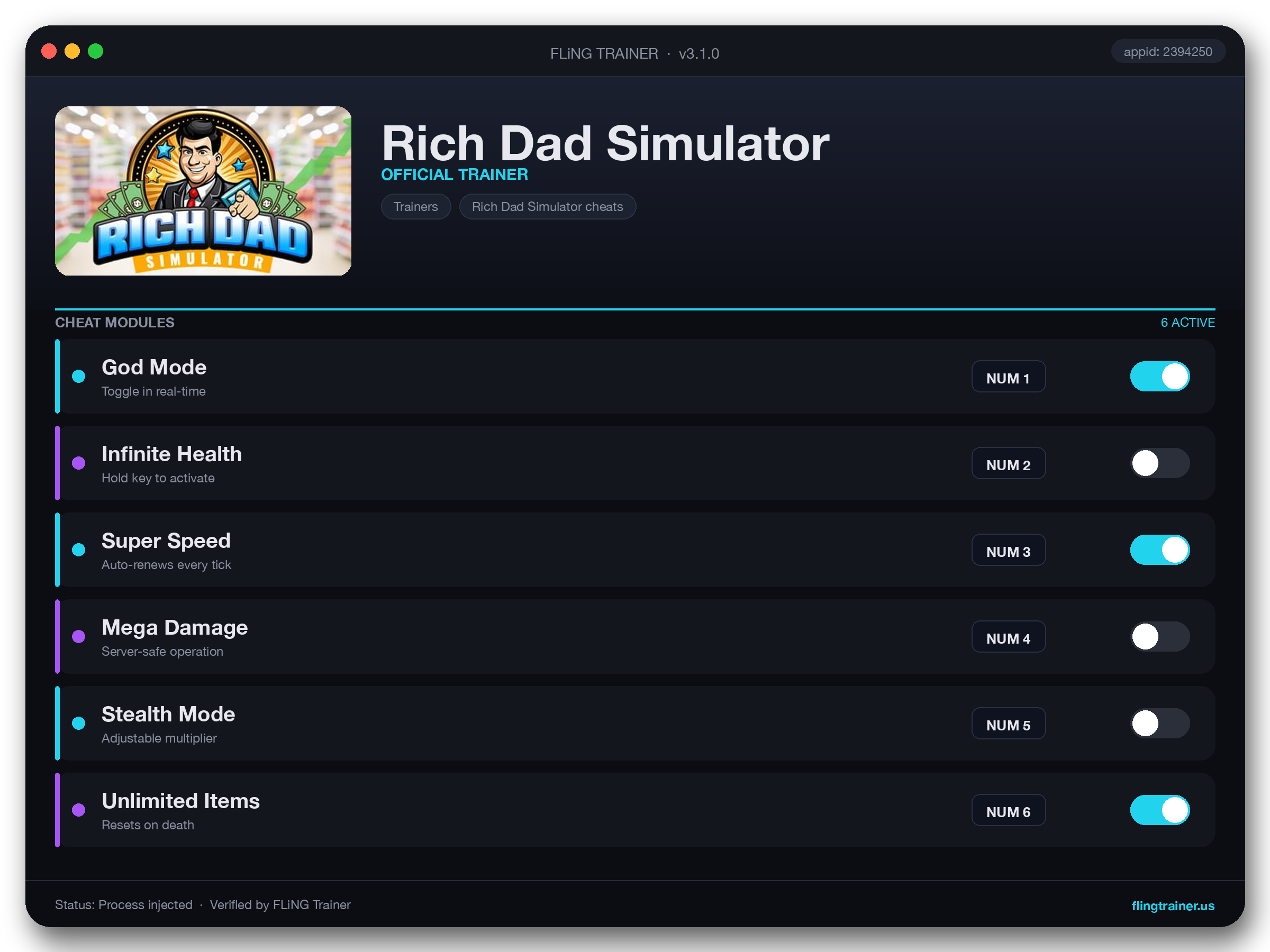 Rich Dad Simulator Trainer interface