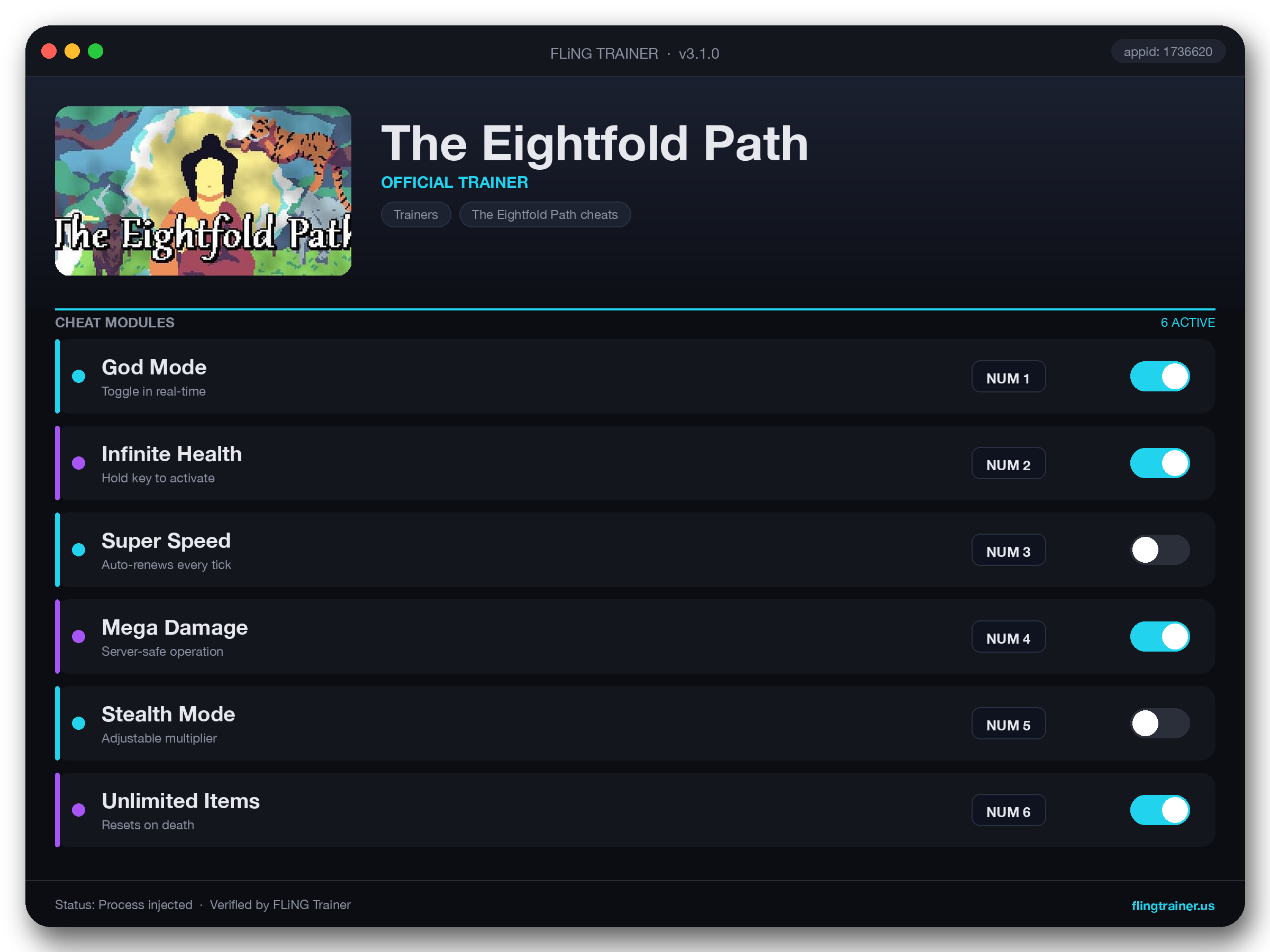 The Eightfold Path Trainer interface