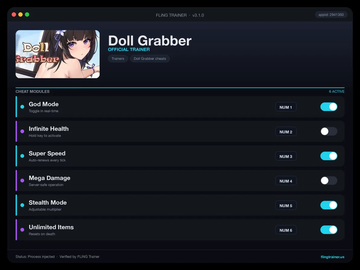 Doll Grabber Trainer interface