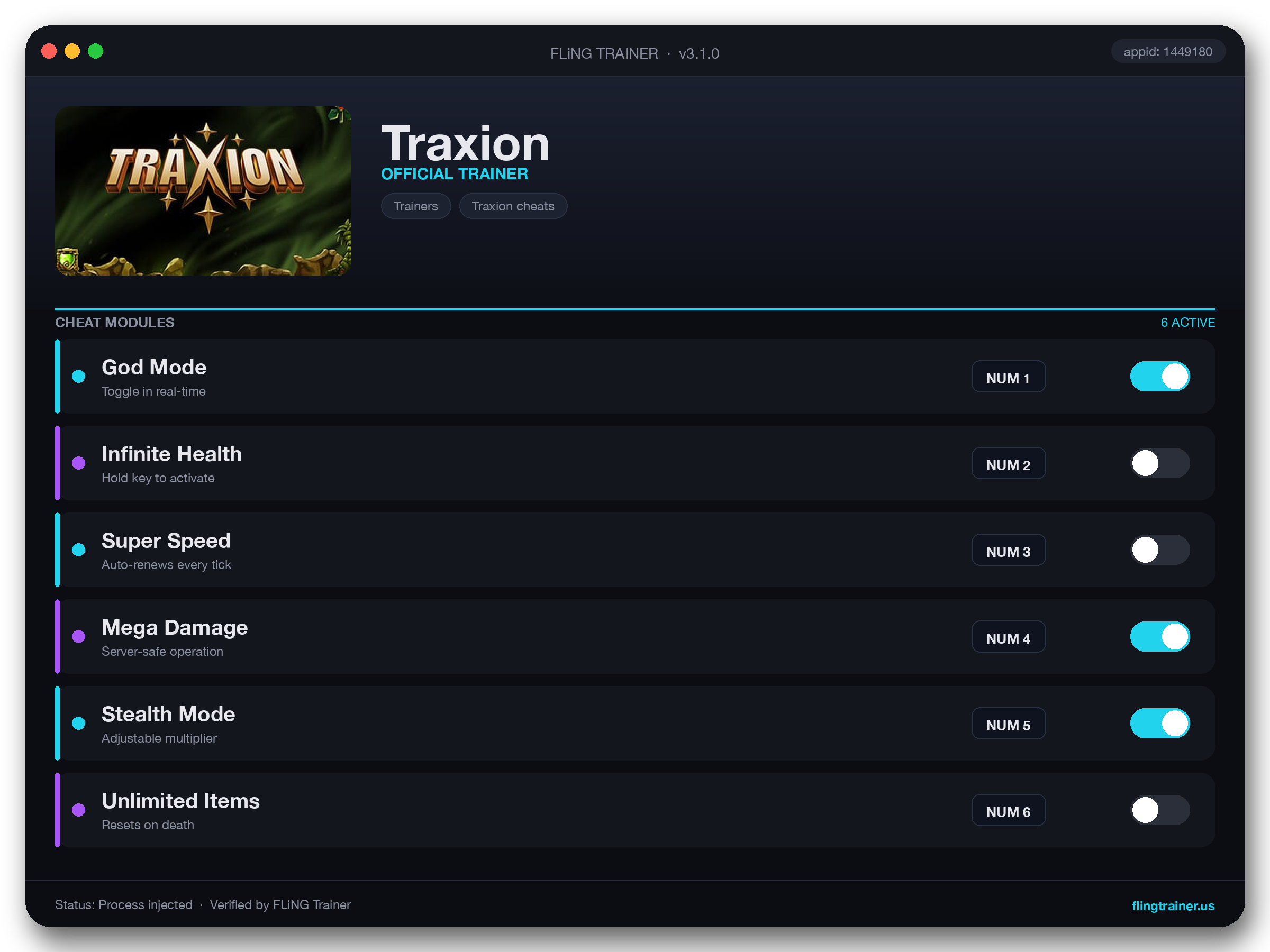 Traxion Trainer interface