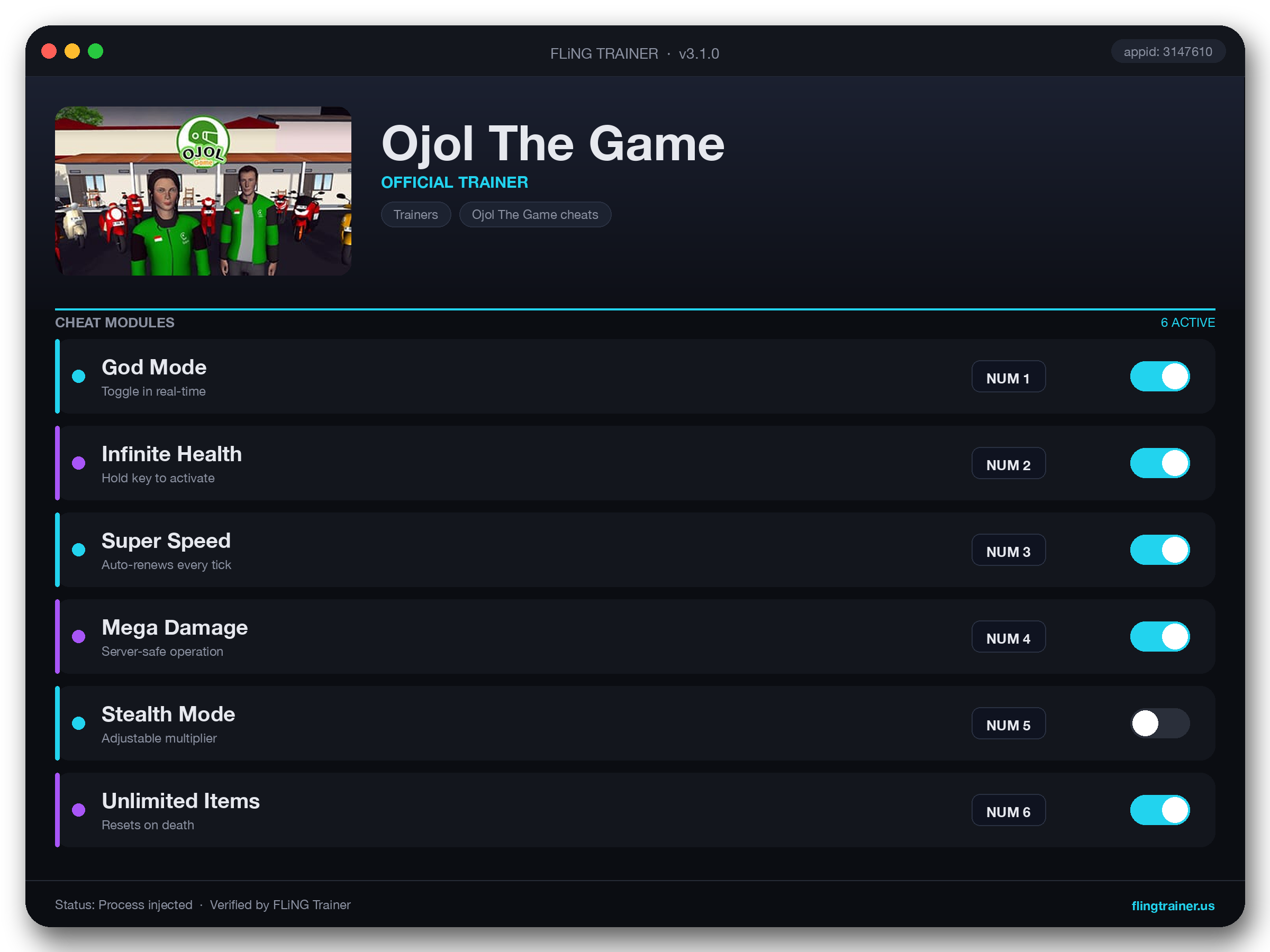 Ojol The Game Trainer interface
