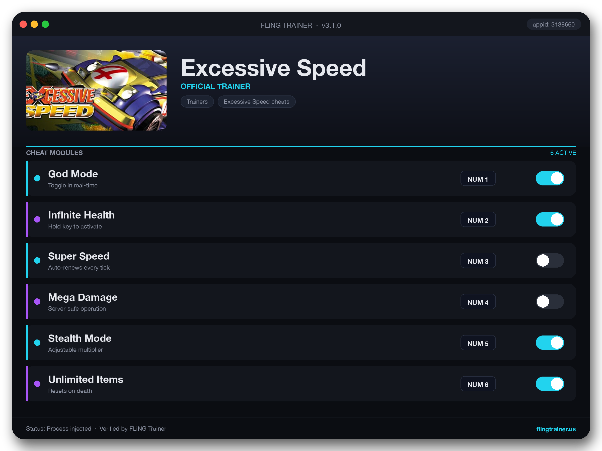 Excessive Speed Trainer interface