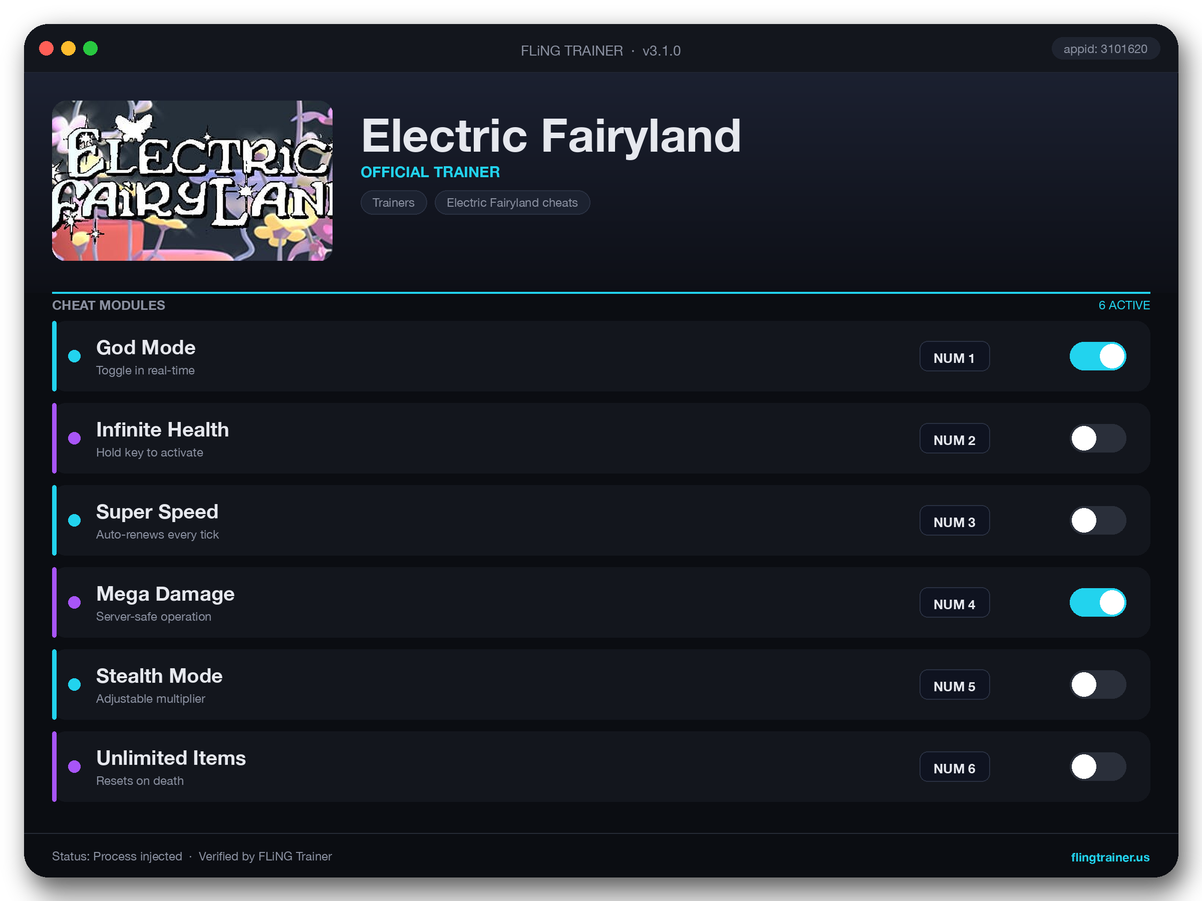 Electric Fairyland Trainer interface