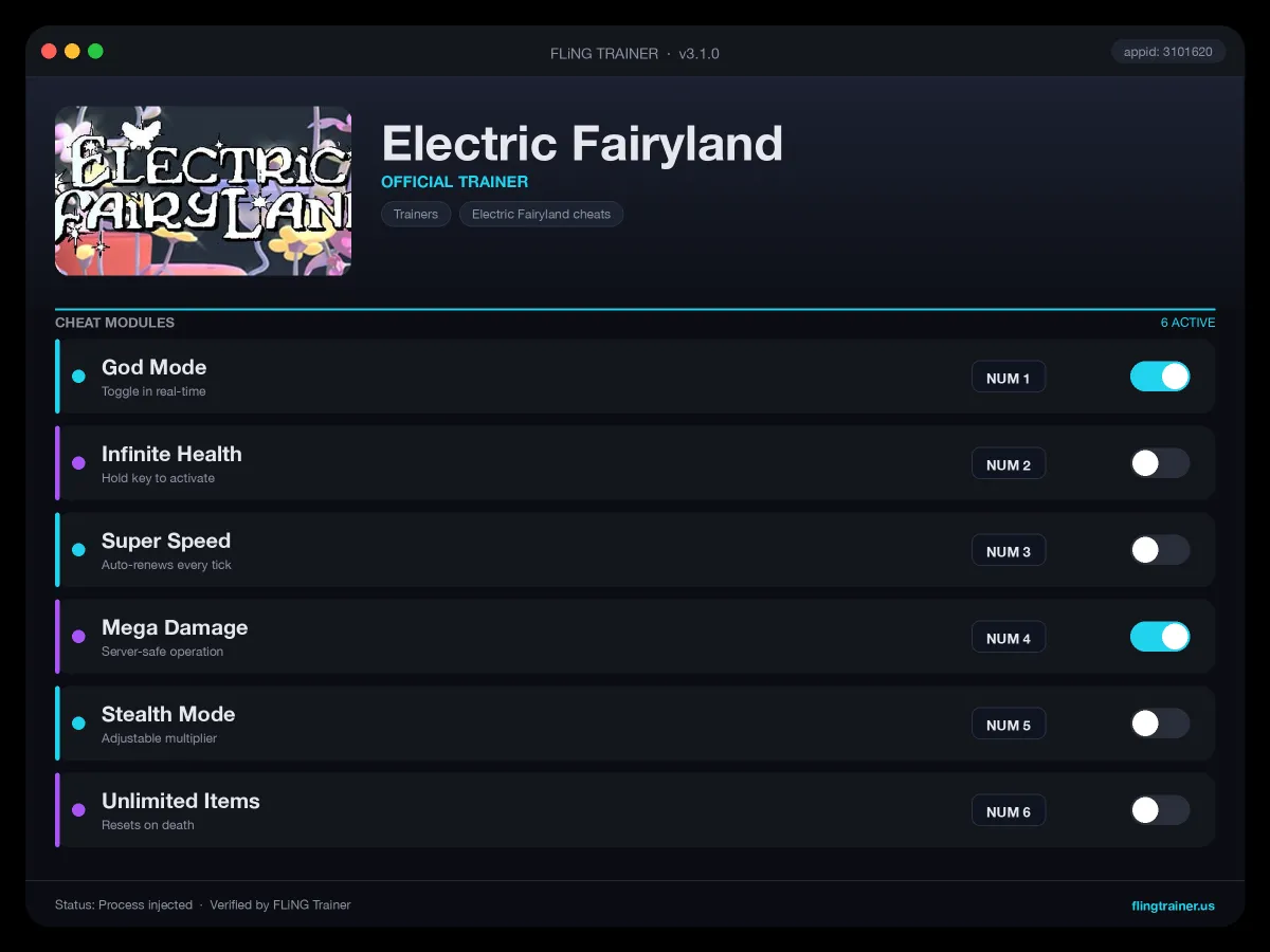 Electric Fairyland Trainer interface