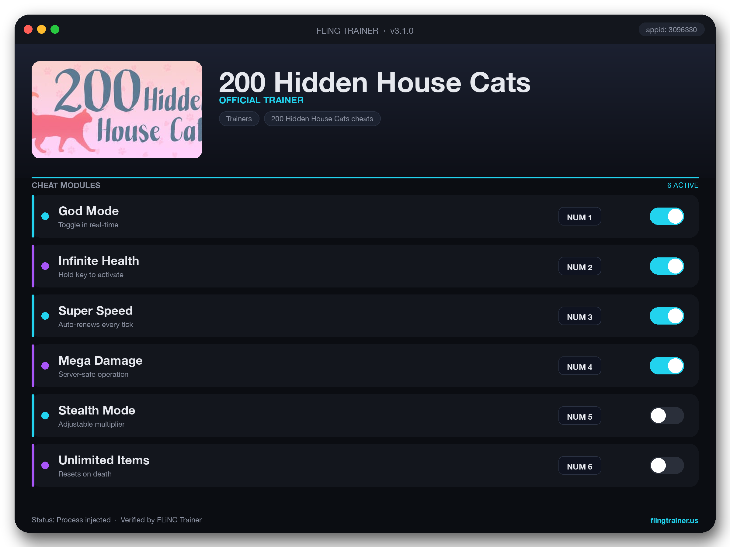 200 Hidden House Cats Trainer interface