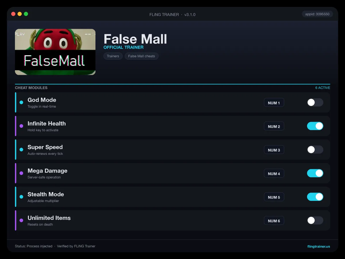 False Mall Trainer interface