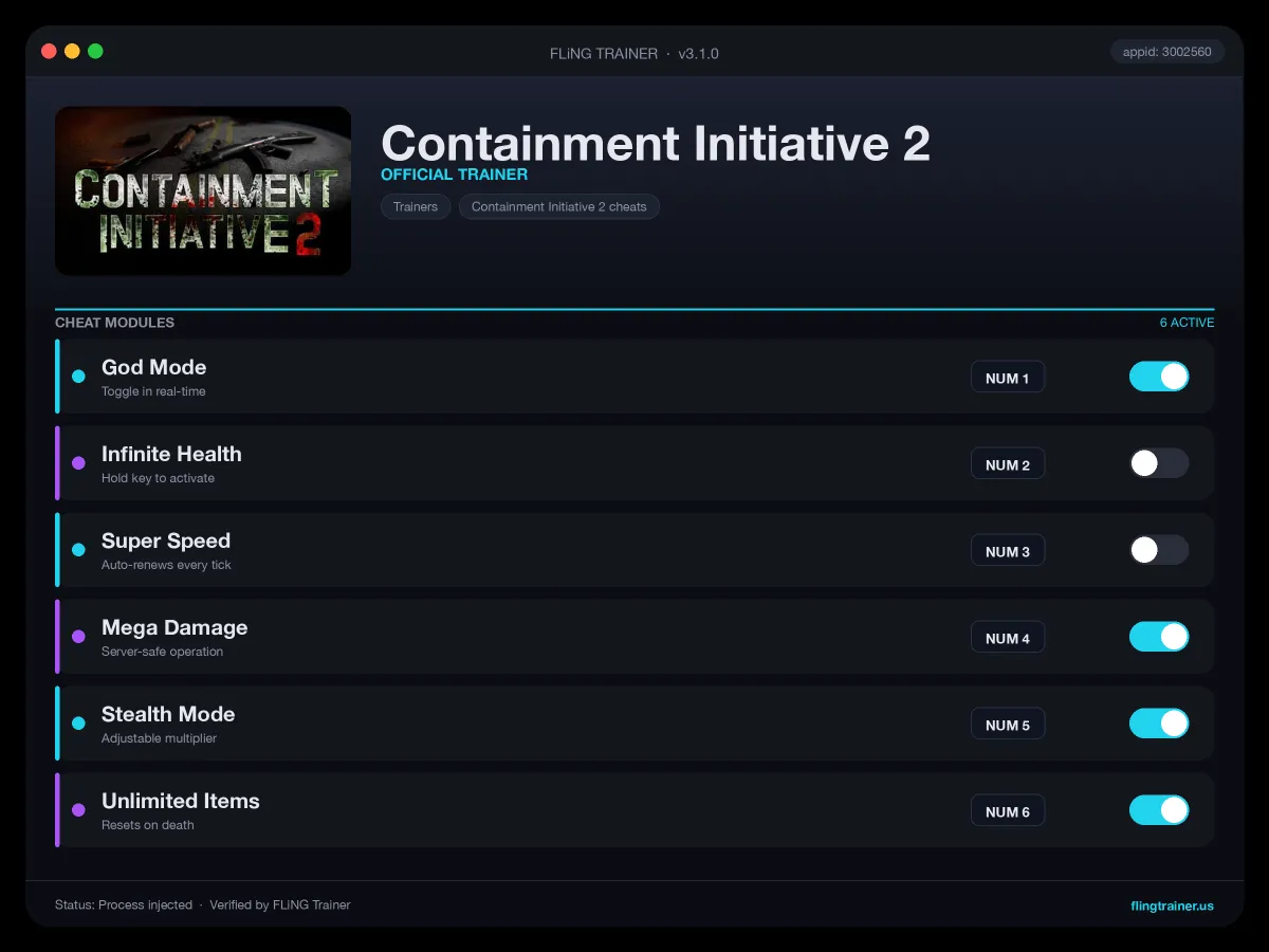 Containment Initiative 2 Trainer interface