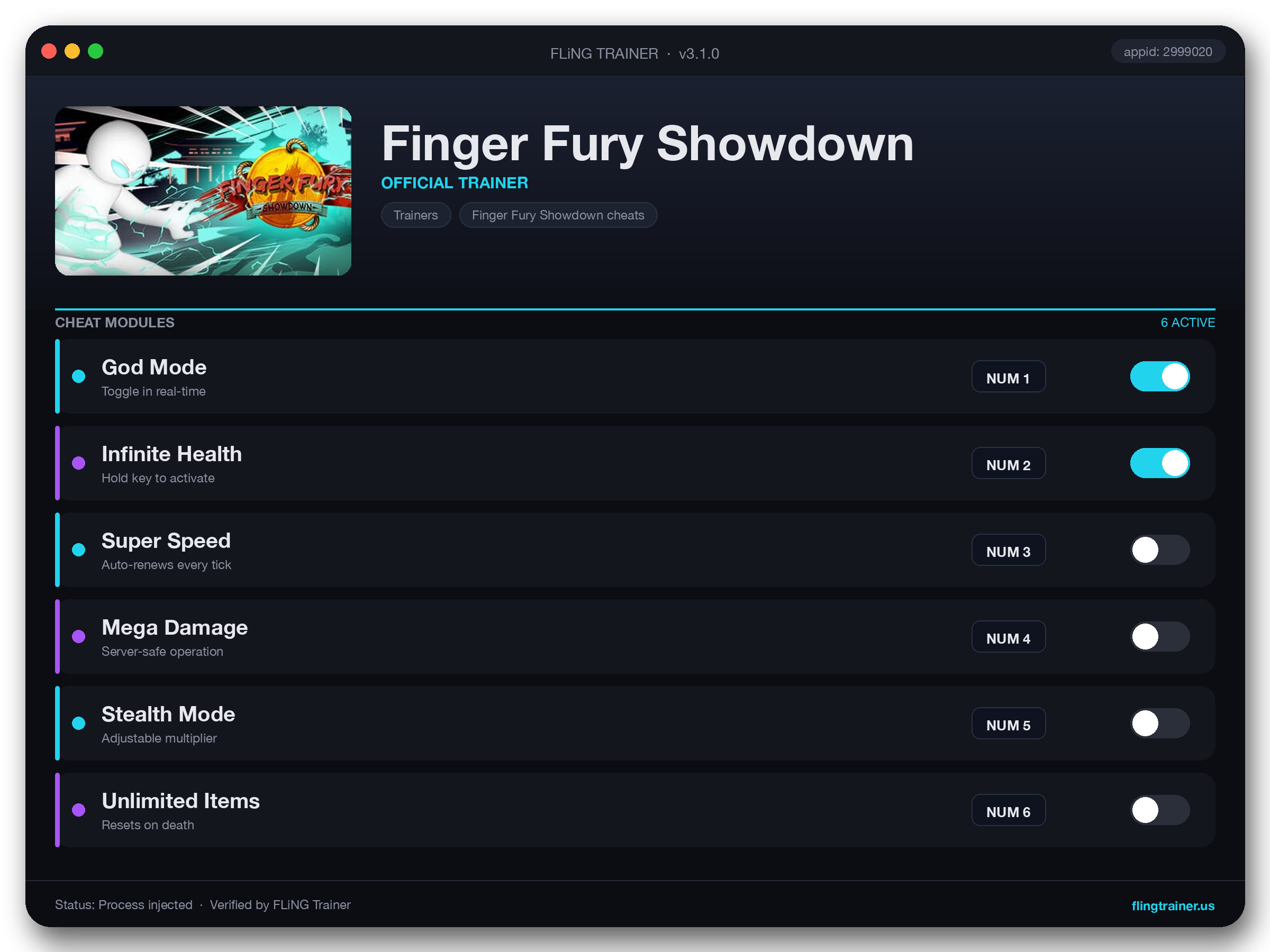 Finger Fury Showdown Trainer interface