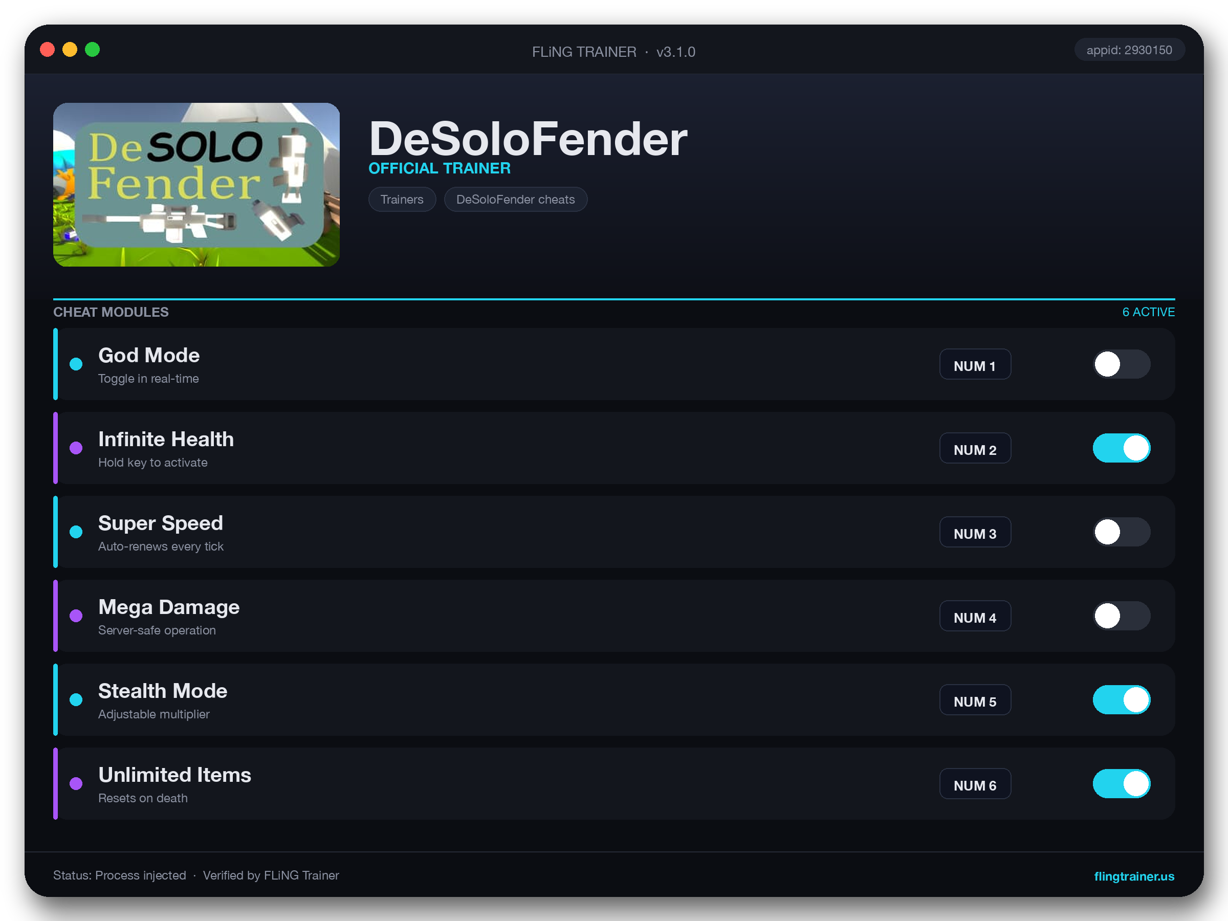 DeSoloFender Trainer interface