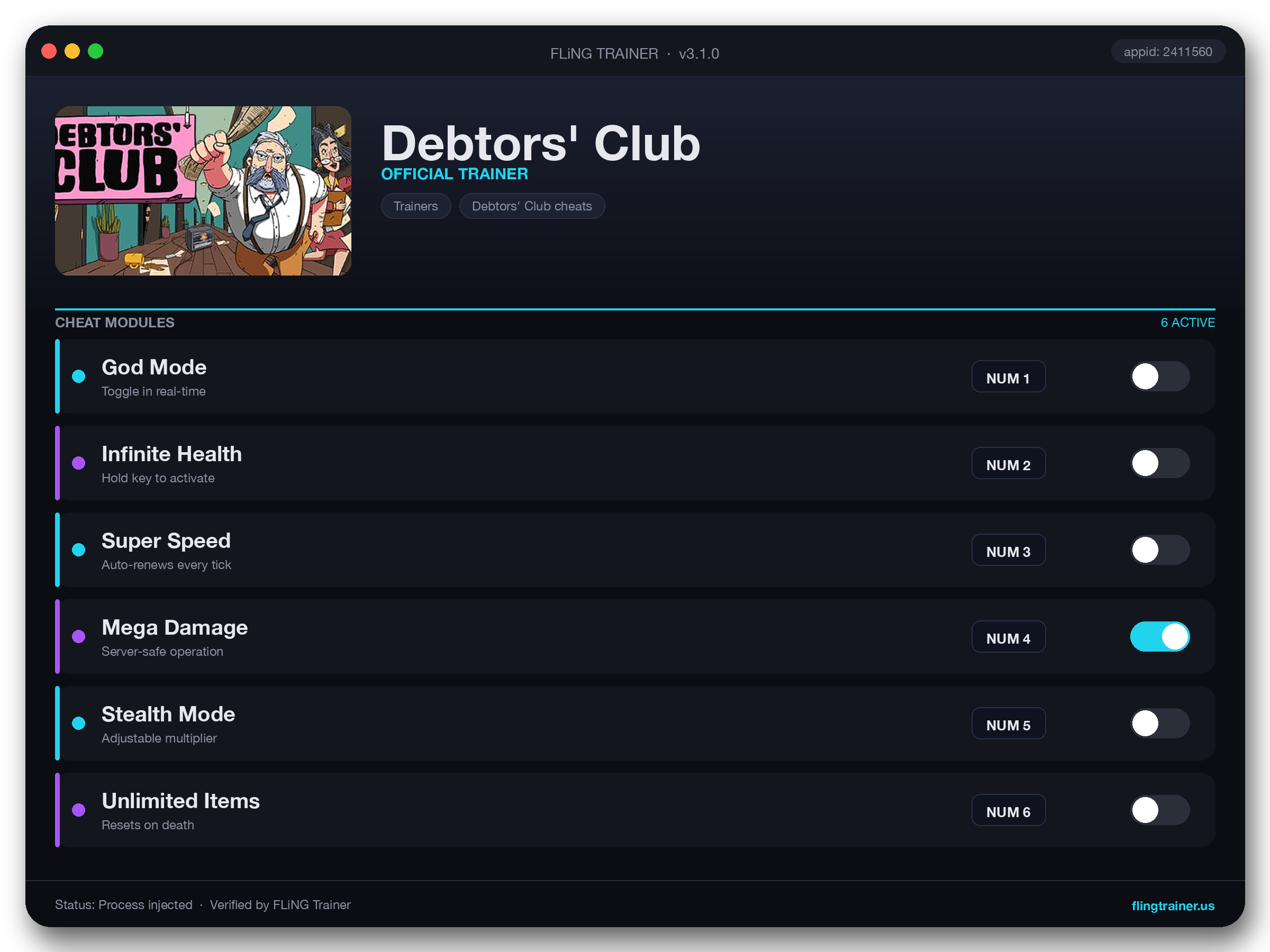 Debtors' Club Trainer interface