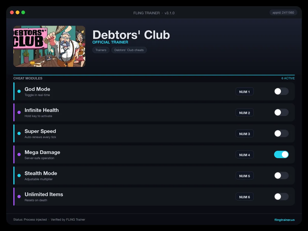 Debtors' Club Trainer interface
