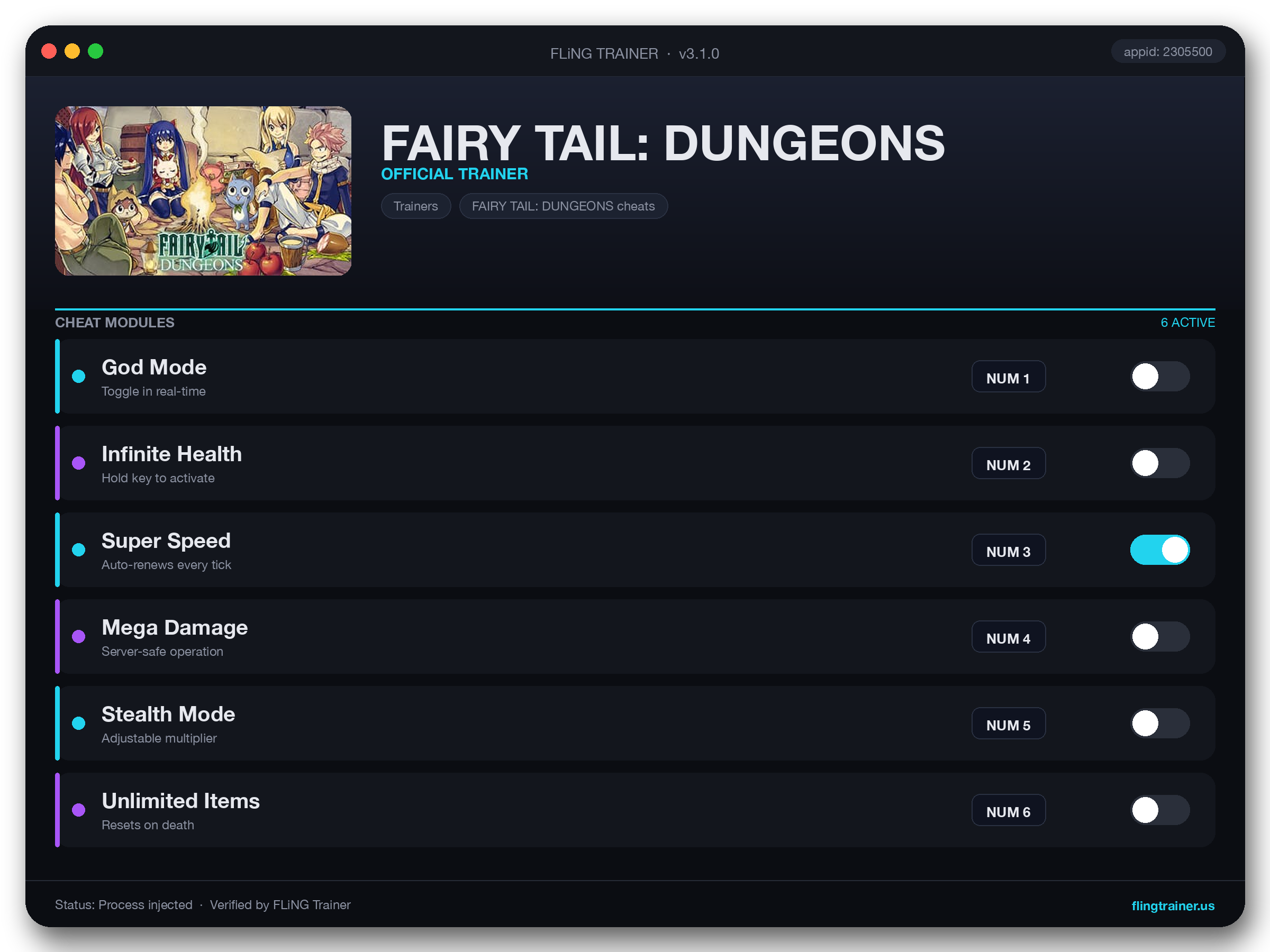 FAIRY TAIL: DUNGEONS Trainer interface