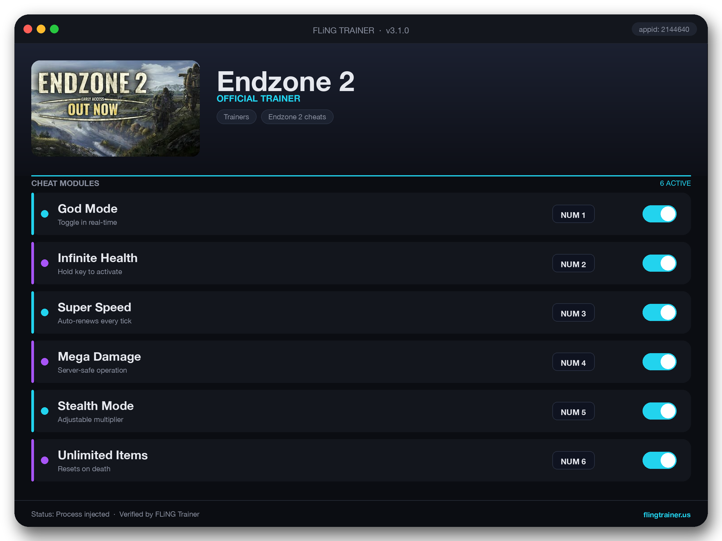Endzone 2 Trainer interface